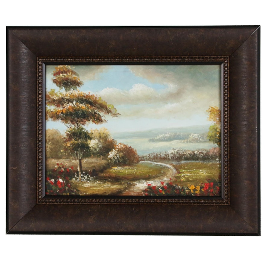 Hillside Landscape Oil Painting, 21st Century
