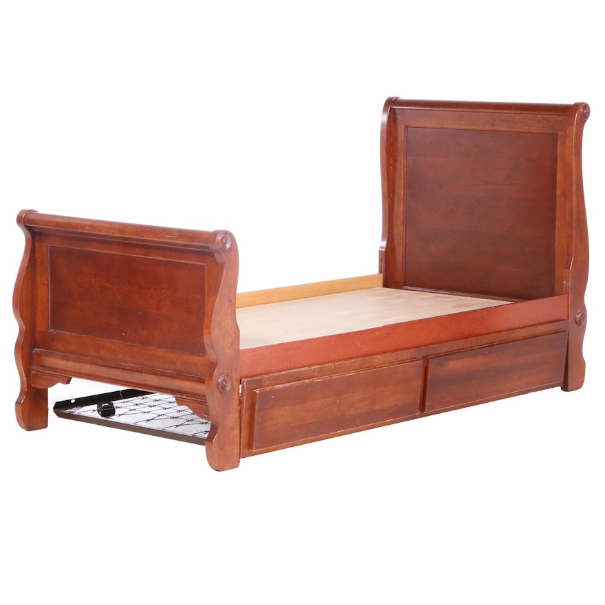 Contemporary Mahogany-Stained Twin Size Bed Frame with Trundle