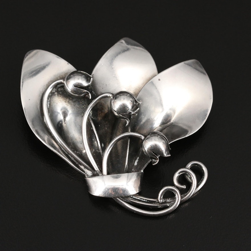 Danish Folmere Sterling Lily of the Valley Brooch