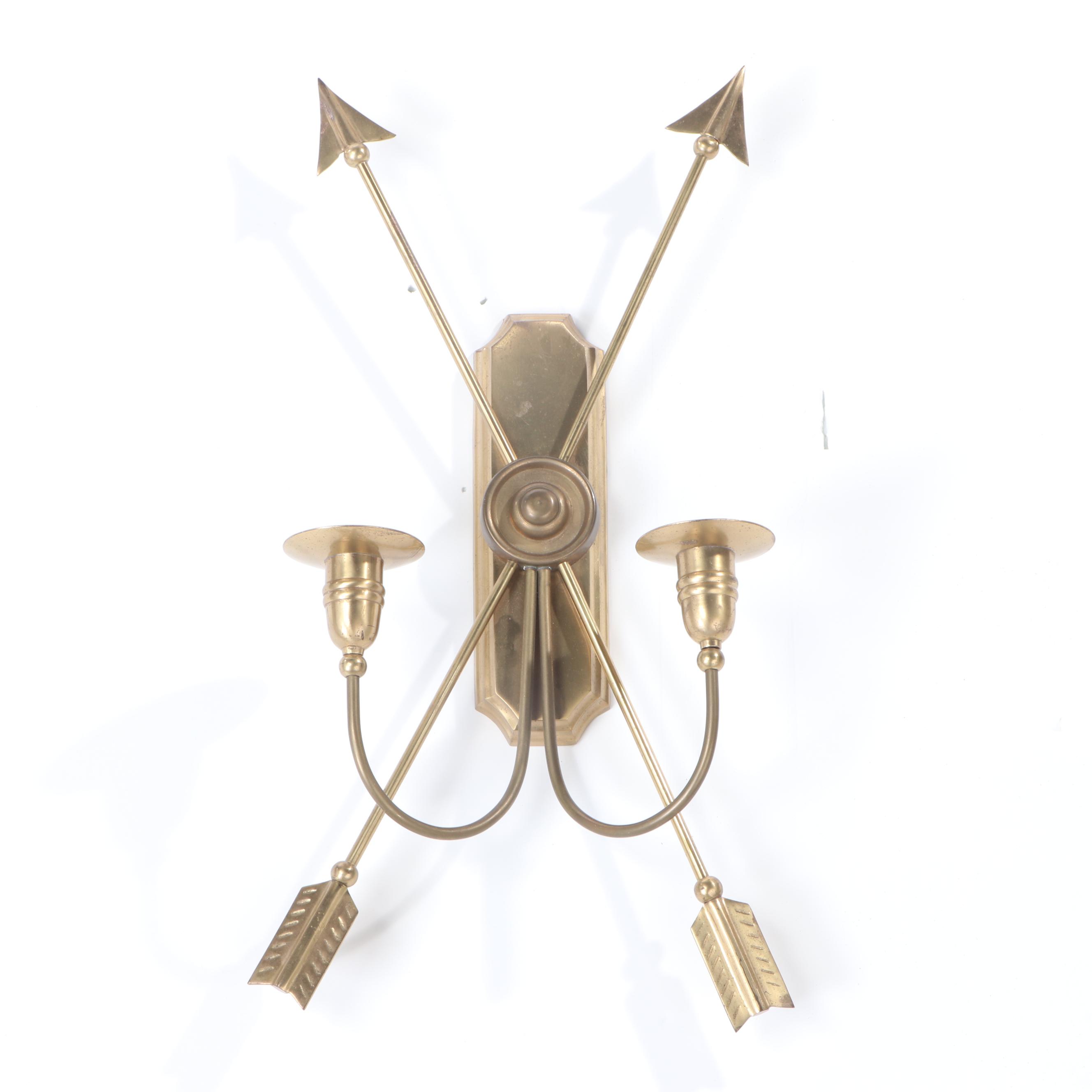 Pair of Neoclassical Style Brass Crossed Arrow Candle Sconces