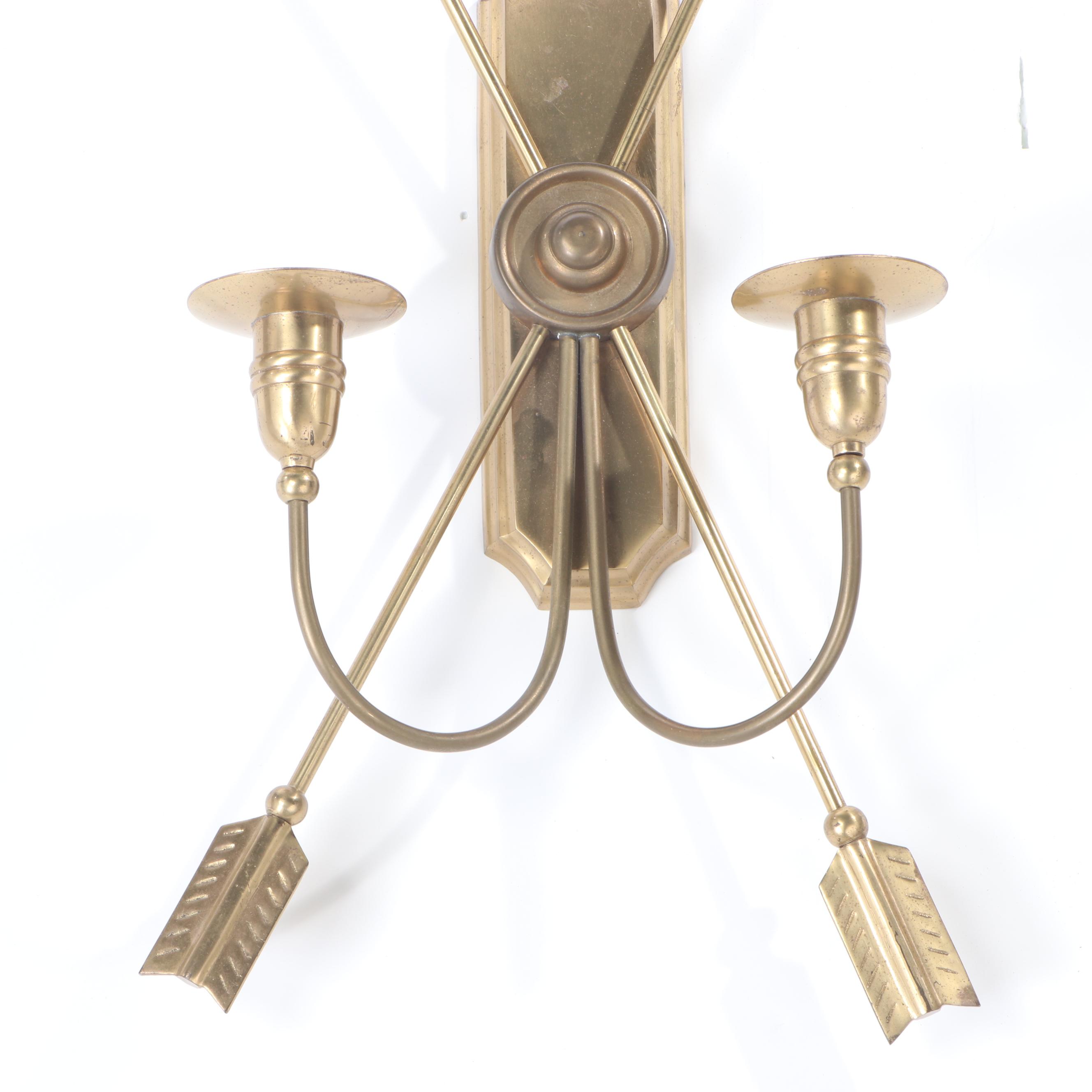 Pair of Neoclassical Style Brass Crossed Arrow Candle Sconces
