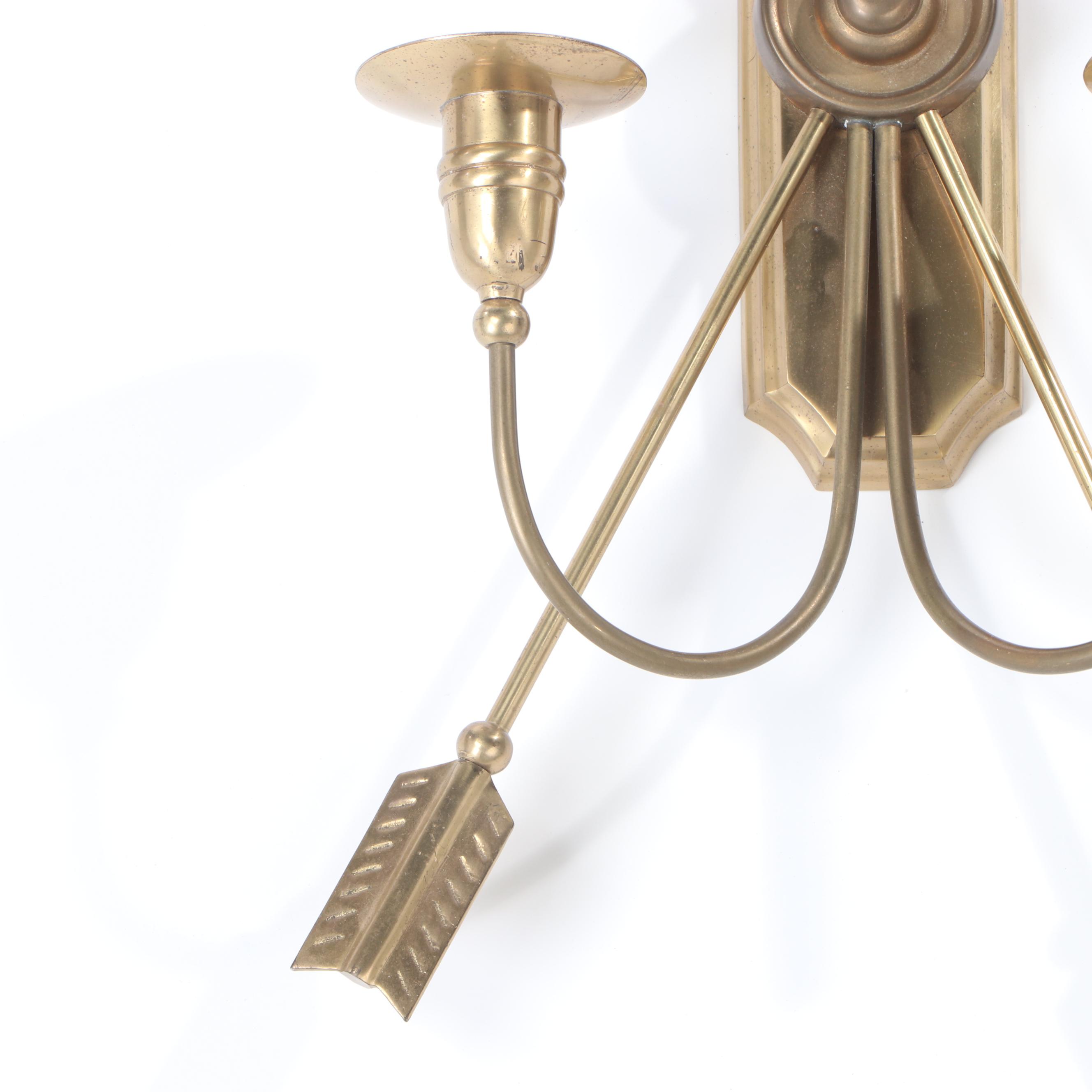Pair of Neoclassical Style Brass Crossed Arrow Candle Sconces