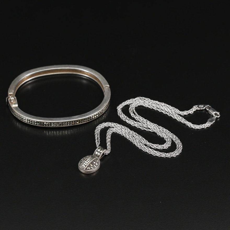 Judith Jack Sterling Silver Marcasite Bracelet and Necklace