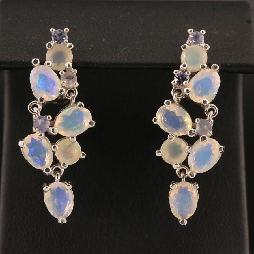 Sterling Silver Opal and Tanzanite Waterfall Earrings