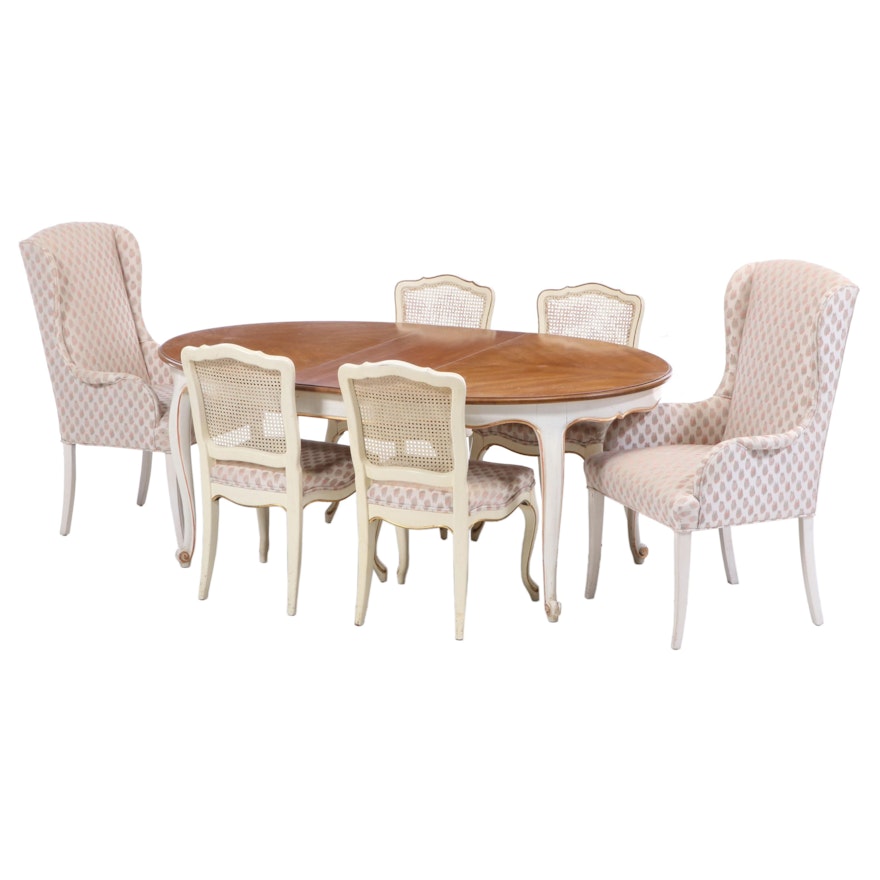 Matched Seven-Piece French Provincial Style Dining Set, Featuring Henredon