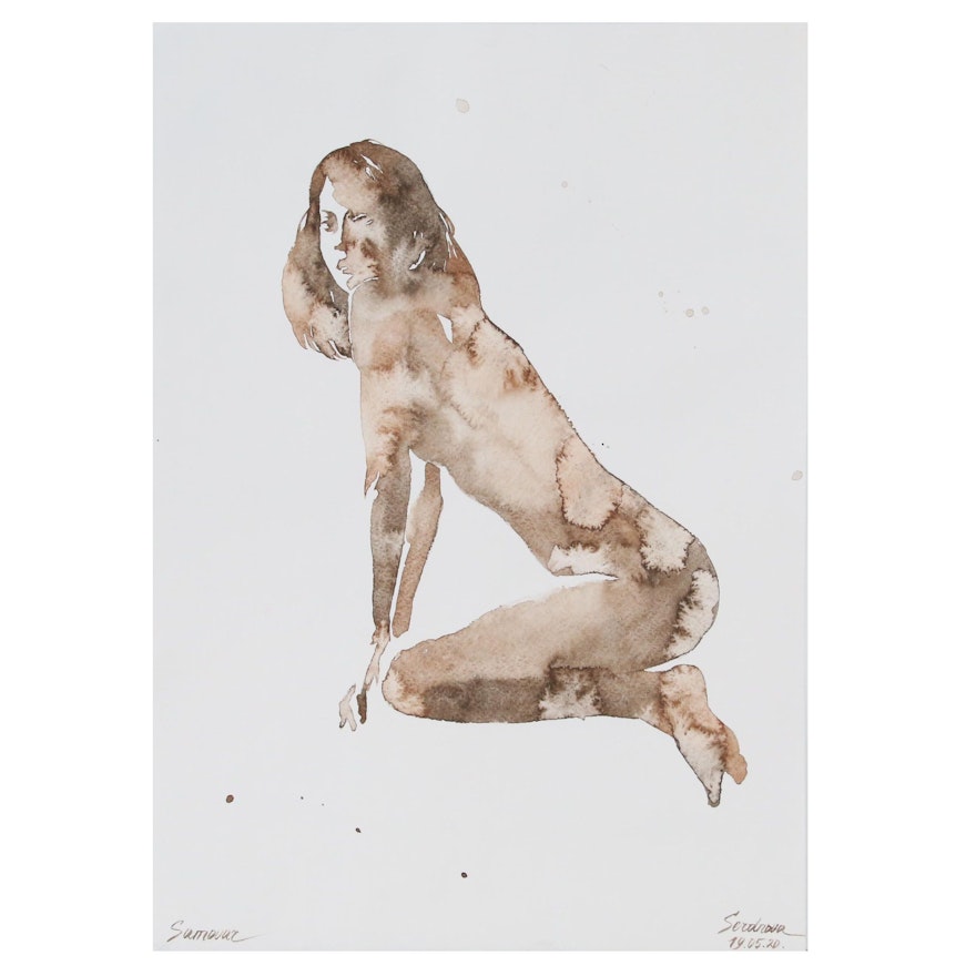 Anastasija Serdnova Watercolor Painting of Female Nude