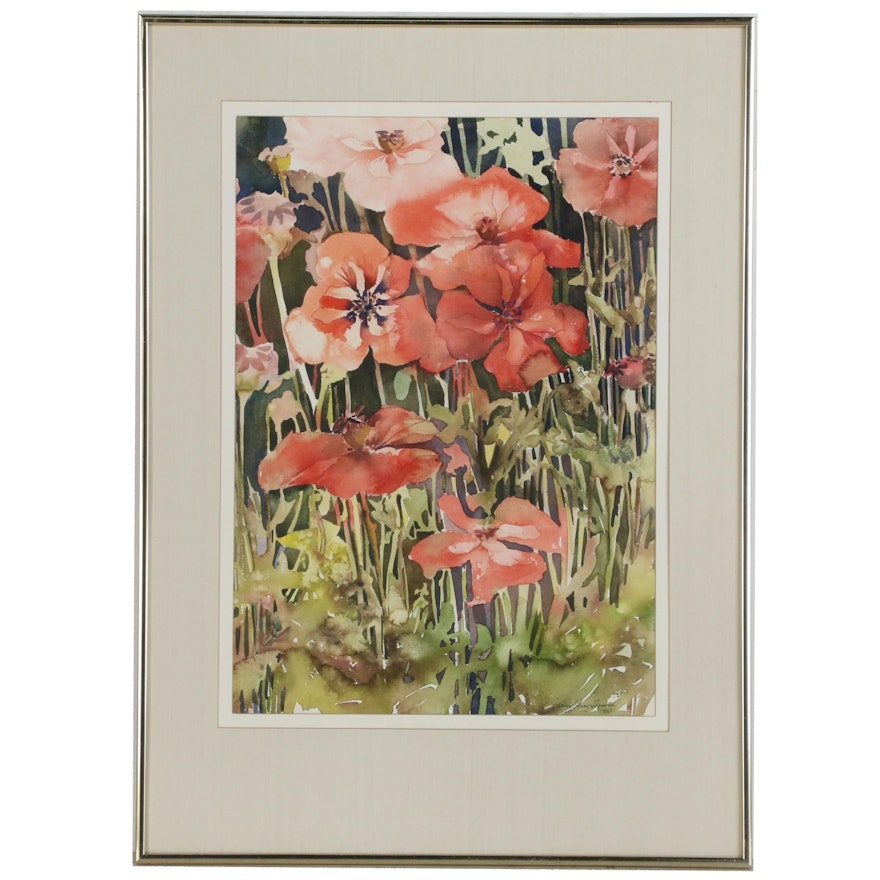 Carolyn Sherwood Watercolor Painting of Garden Flowers