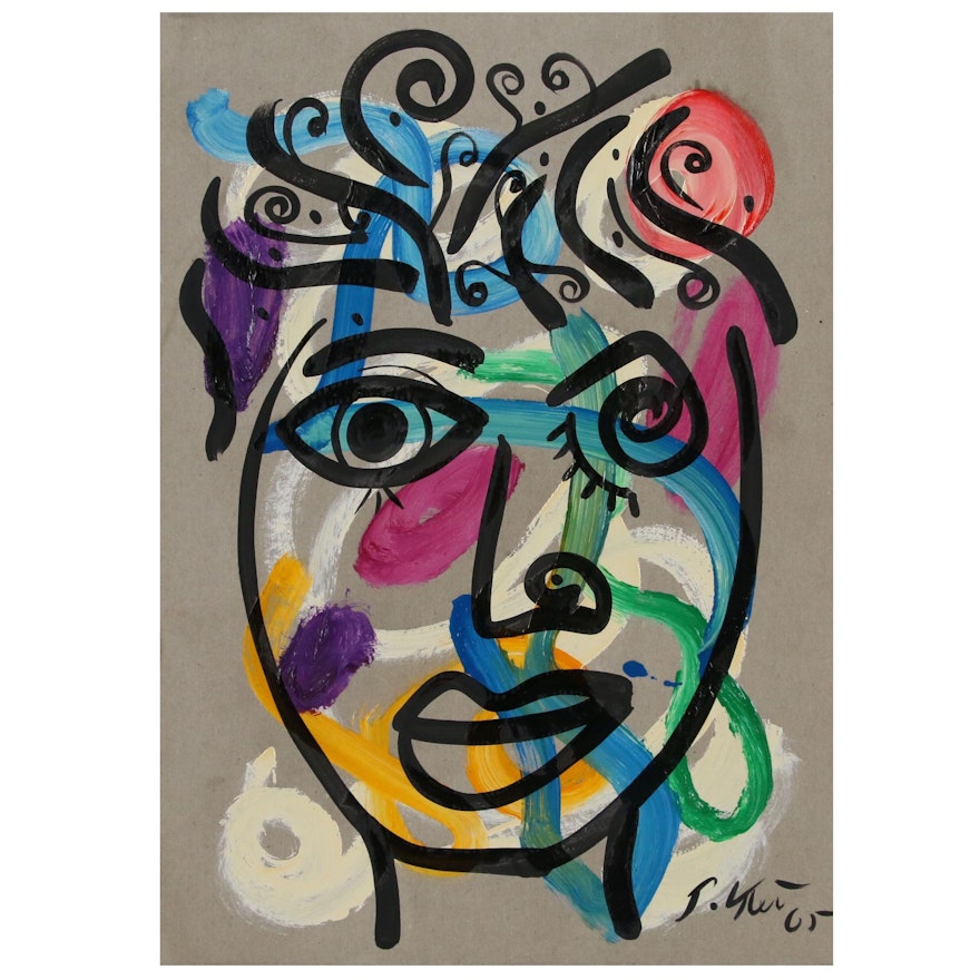 Peter Keil Abstract Portrait Acrylic Painting, 1965
