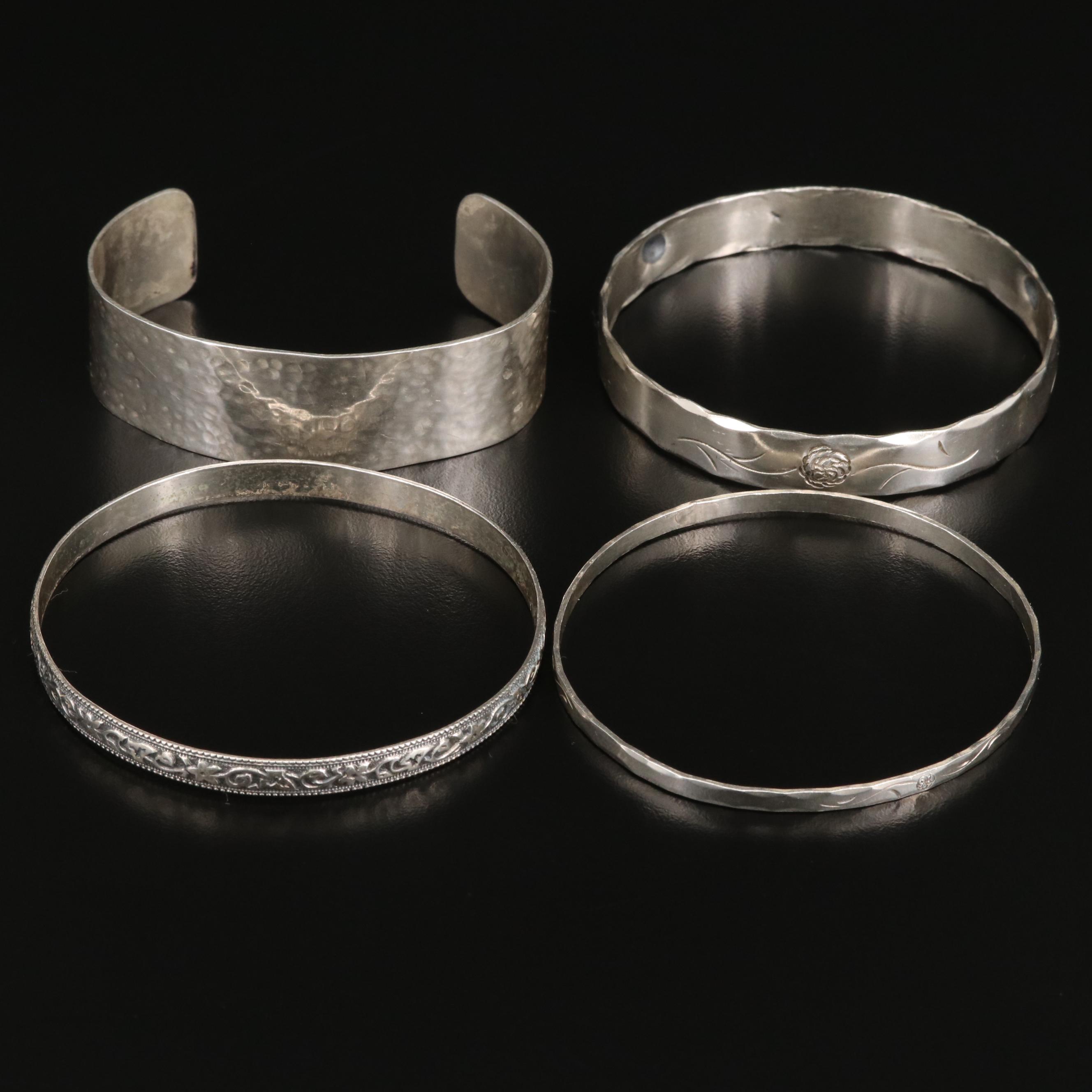 Sterling Silver Etched and Textured Bracelets Featuring Stuart Nye and Danecraft