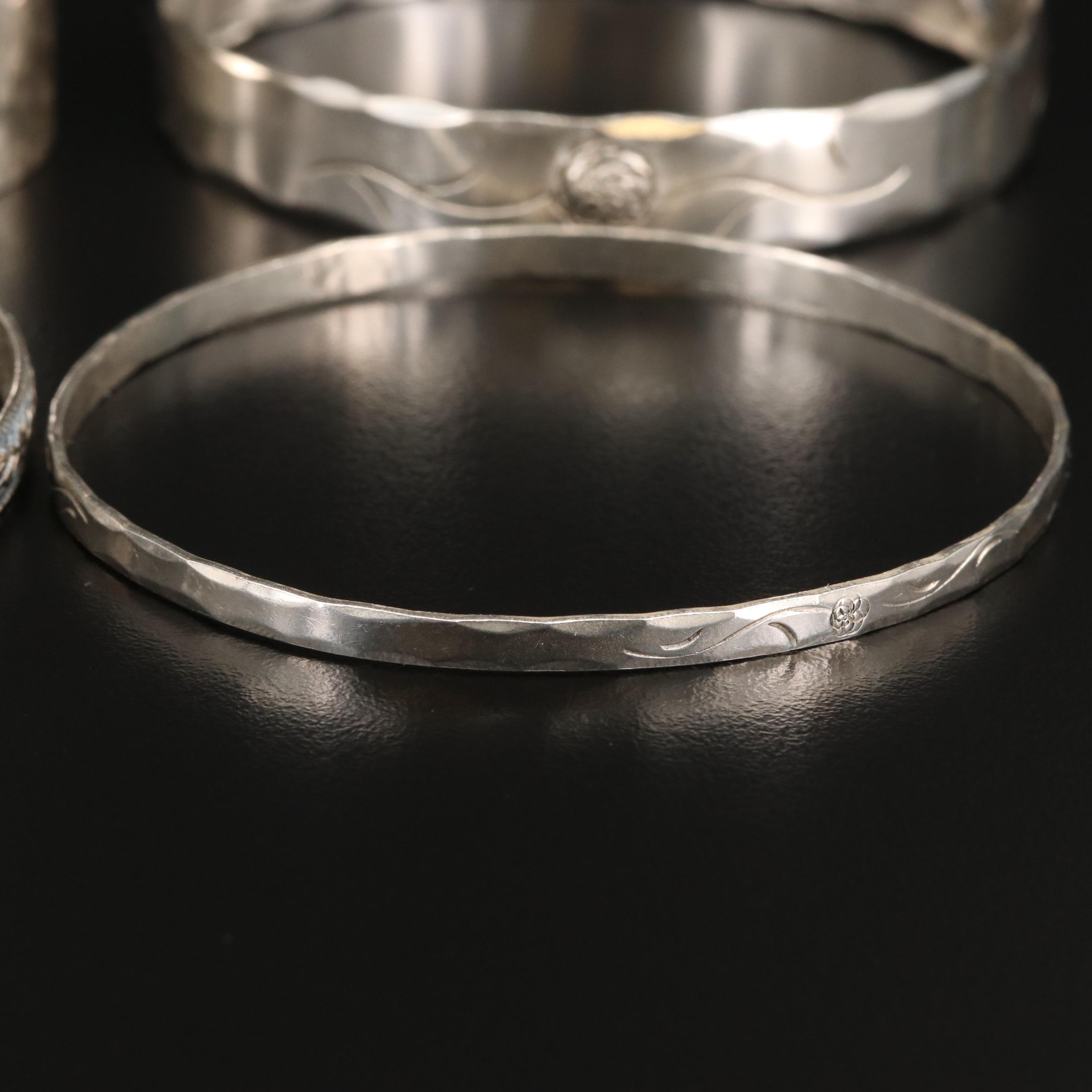 Sterling Silver Etched and Textured Bracelets Featuring Stuart Nye and Danecraft