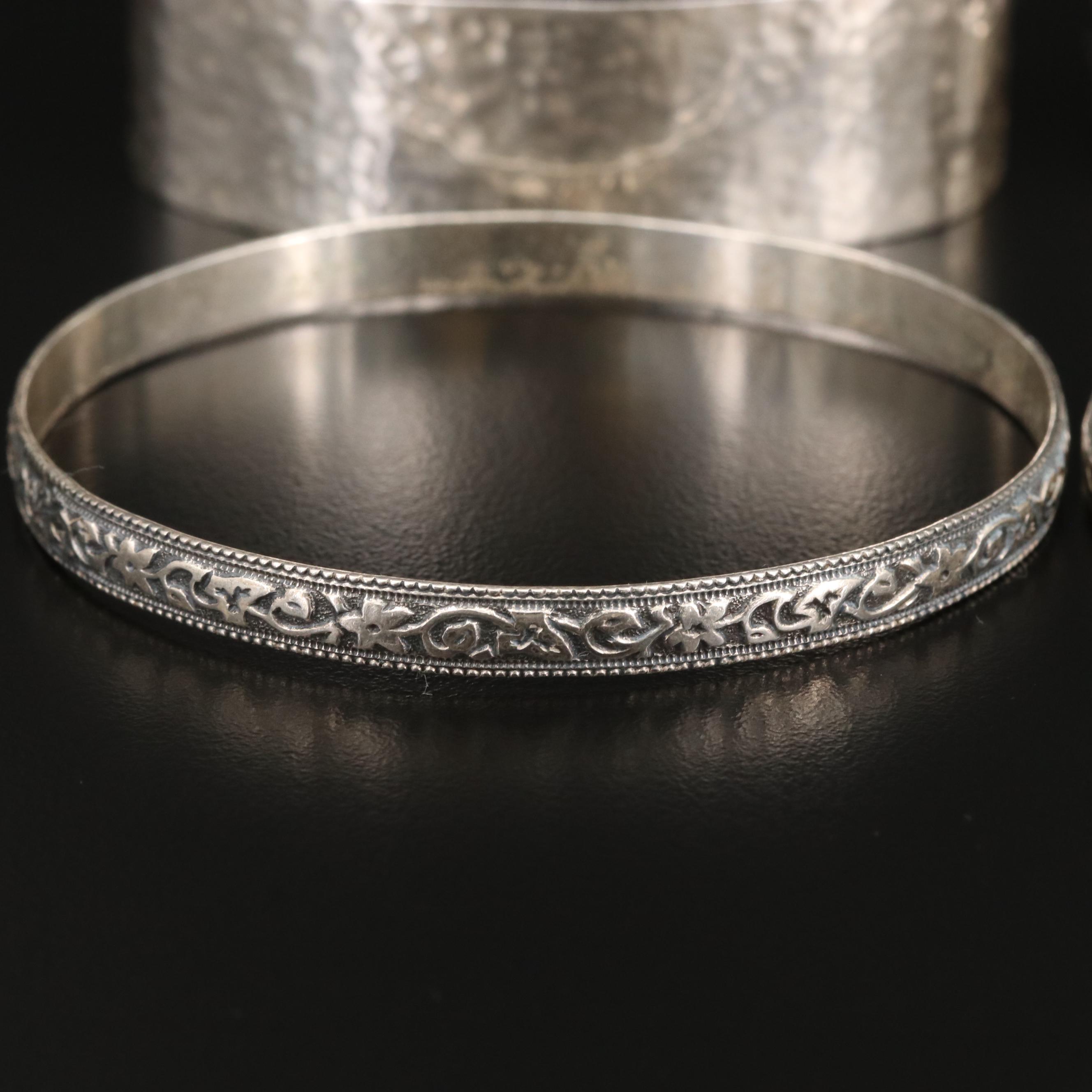 Sterling Silver Etched and Textured Bracelets Featuring Stuart Nye and Danecraft