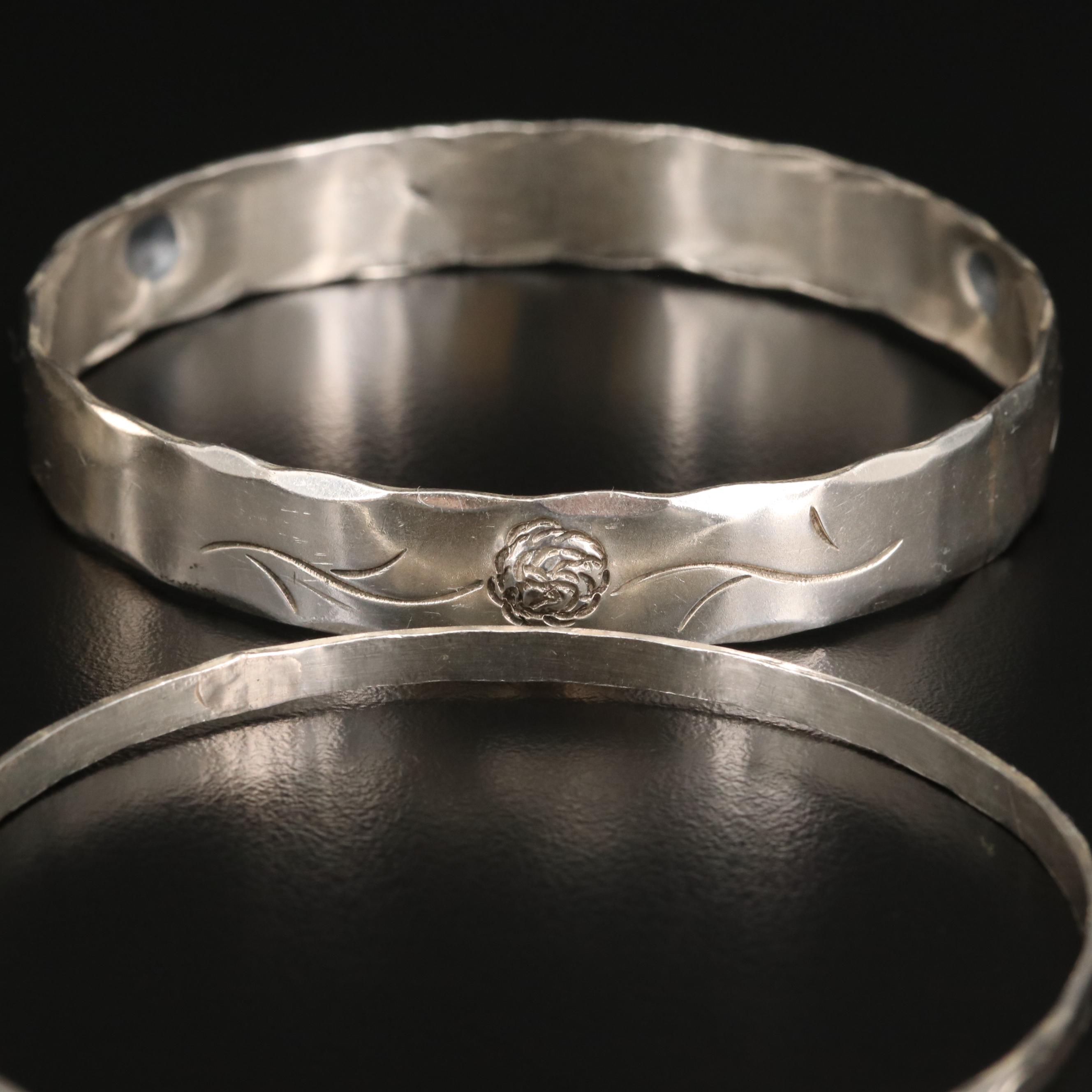 Sterling Silver Etched and Textured Bracelets Featuring Stuart Nye and Danecraft