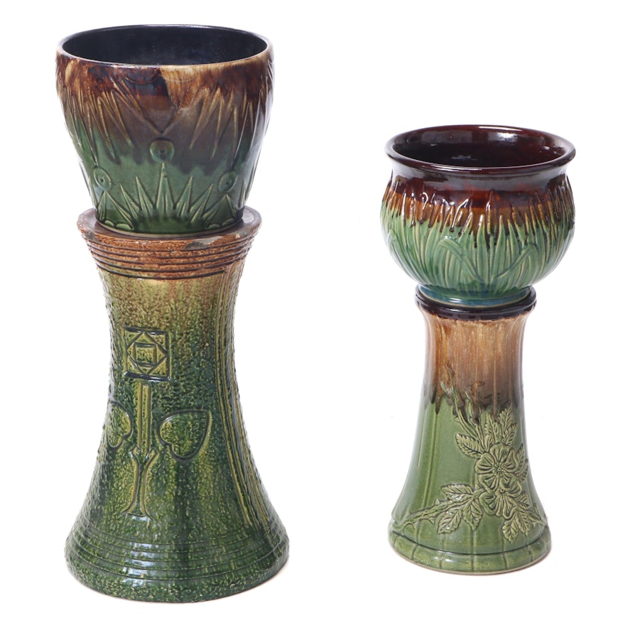 Brown and Green Majolica Jardinieres Including Robinson Ransbottom, Antique