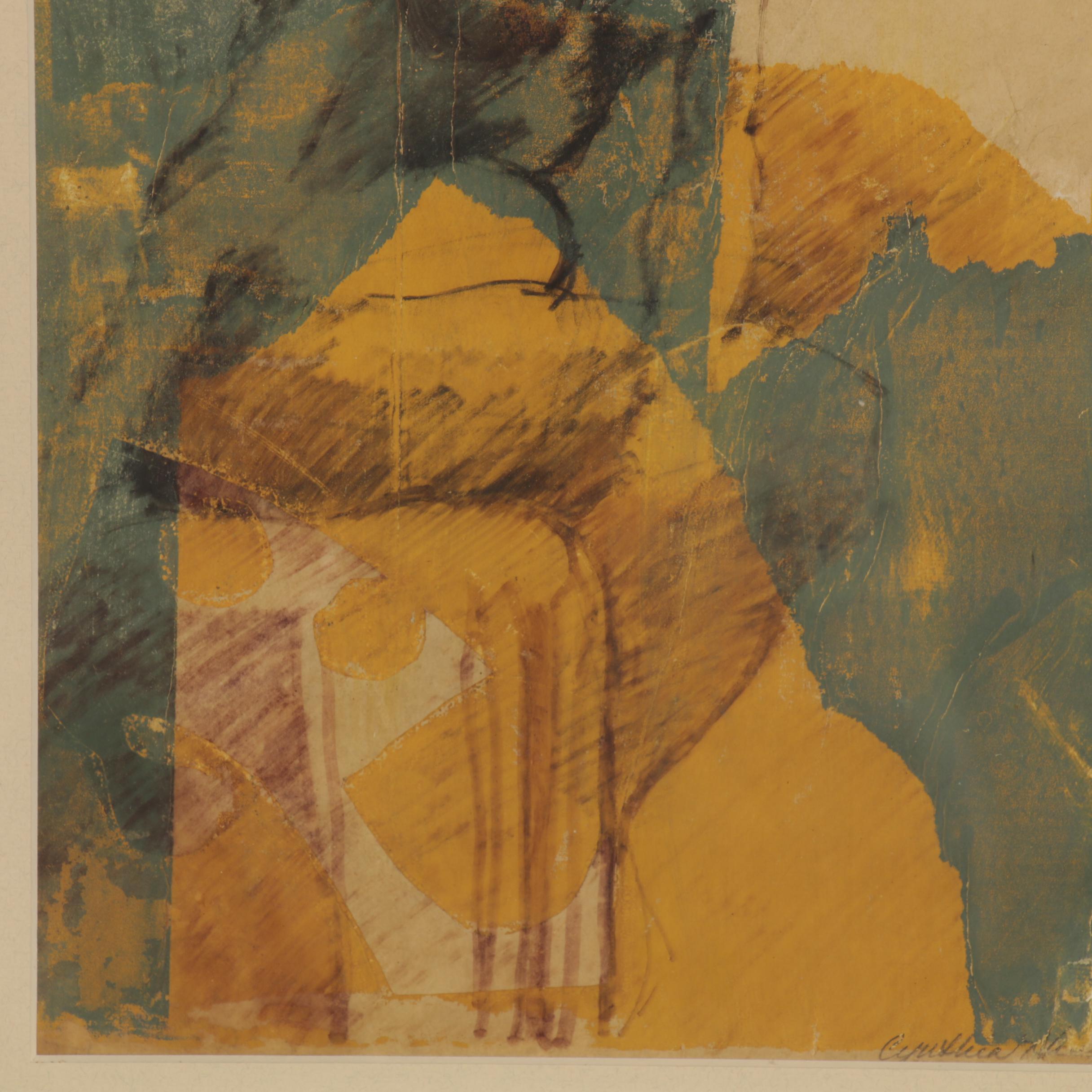 Female Nude Abstract Gouache Painting Attributed to Cynthia Hecht, Circa 1959