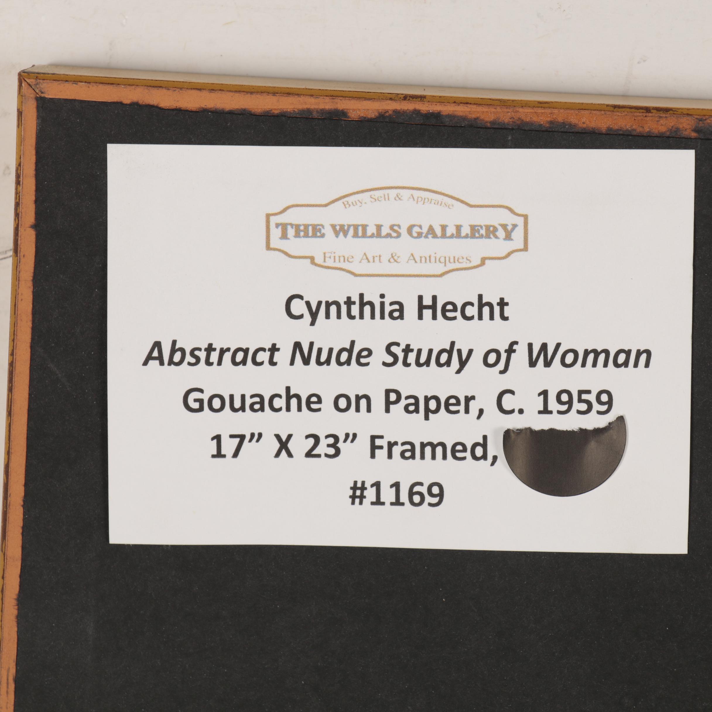 Female Nude Abstract Gouache Painting Attributed to Cynthia Hecht, Circa 1959