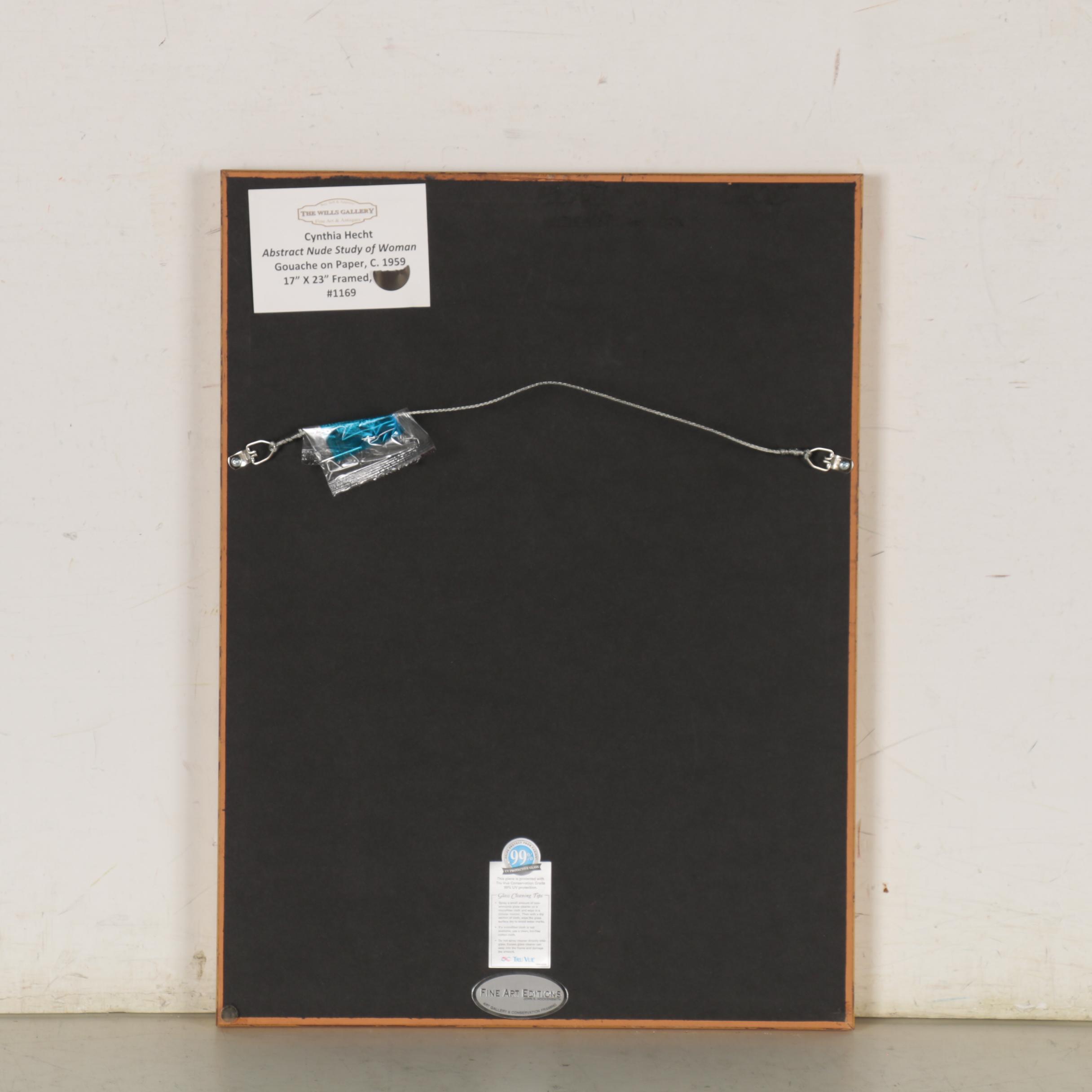 Female Nude Abstract Gouache Painting Attributed to Cynthia Hecht, Circa 1959