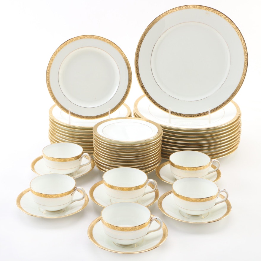 Royal Cauldon for F. Schultze Co. Encrusted Gilt Rim Porcelain Dinnerware