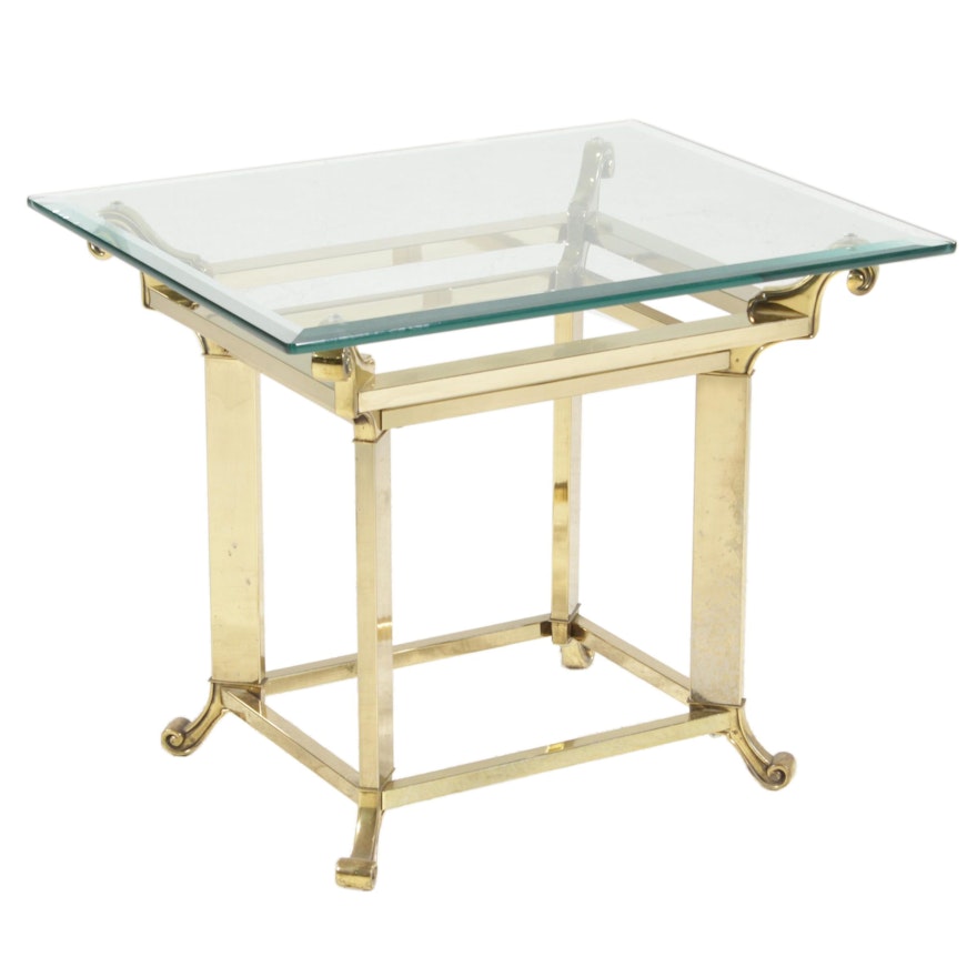 Brass Side Table with Beveled Glass Top, 21st Century