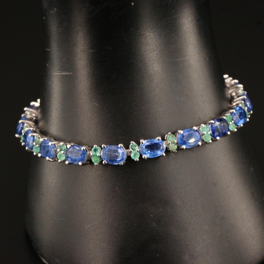 Sterling Kyanite and Emerald Line Bracelet