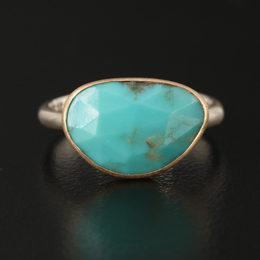 Sterling Silver Turquoise Ring with 18K Top