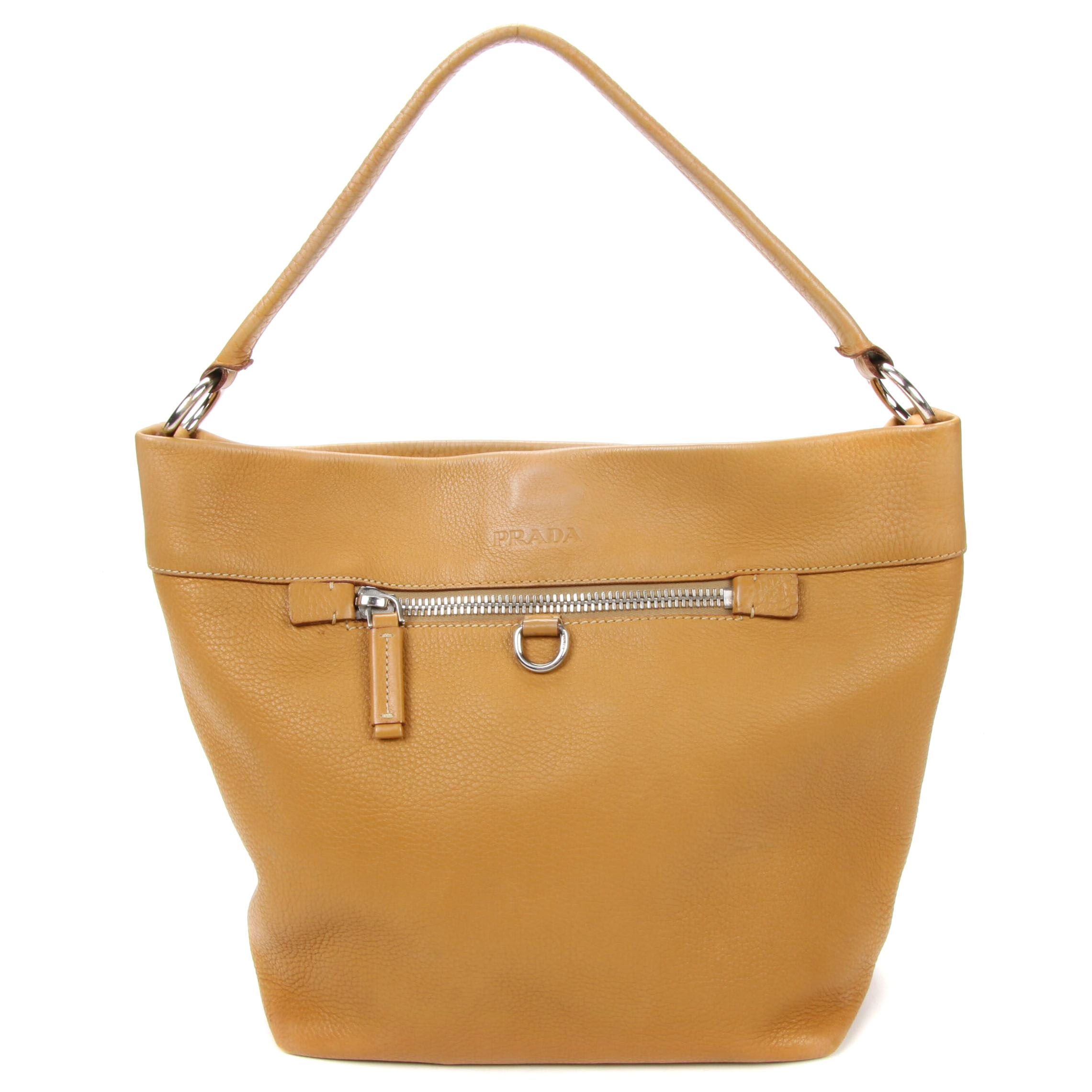 Prada Pebbled Leather Satchel Handbag