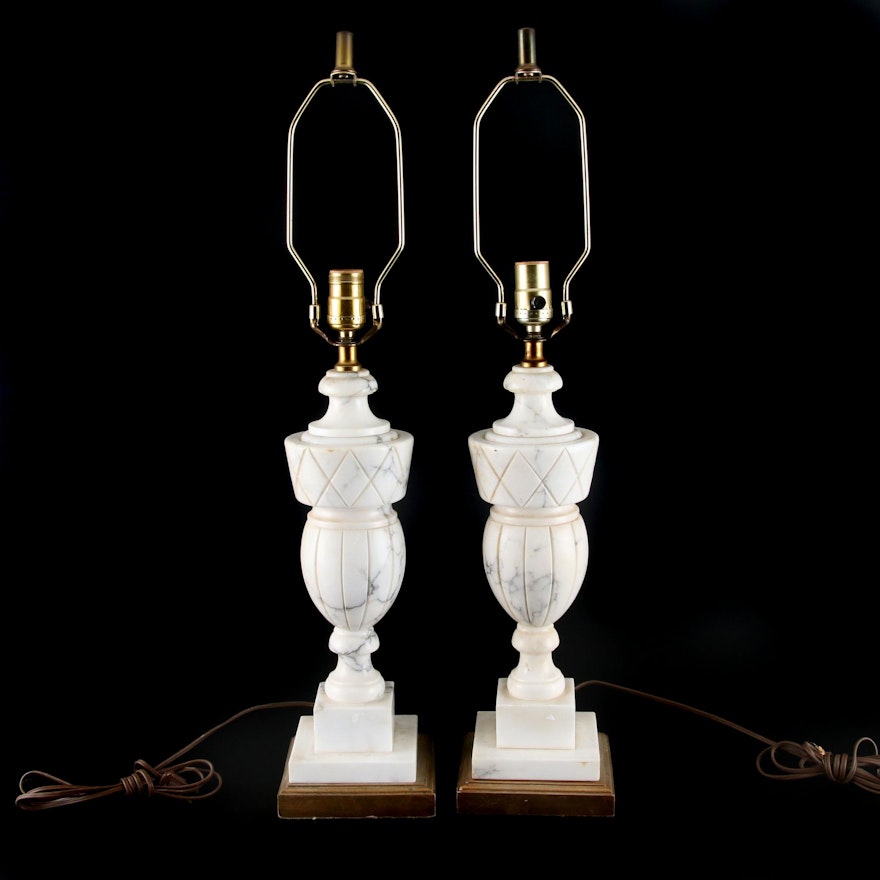 Pair of Carved Marble Urn Table Lamps