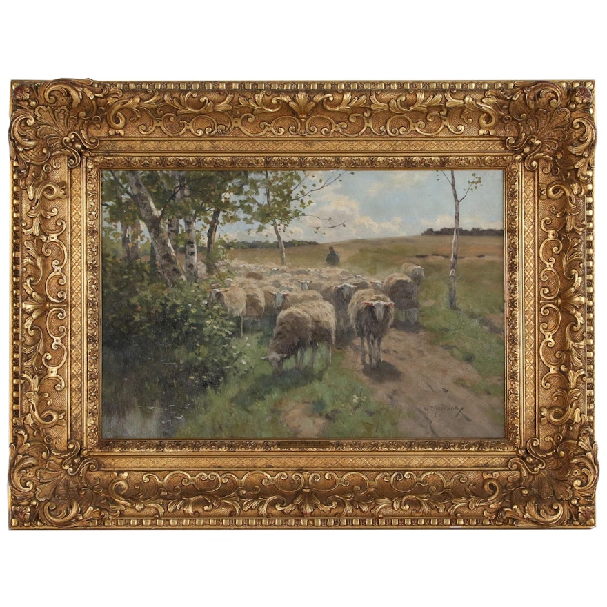 Willem Steelink I Oil Painting "Going to Pasture", Late 19th Century