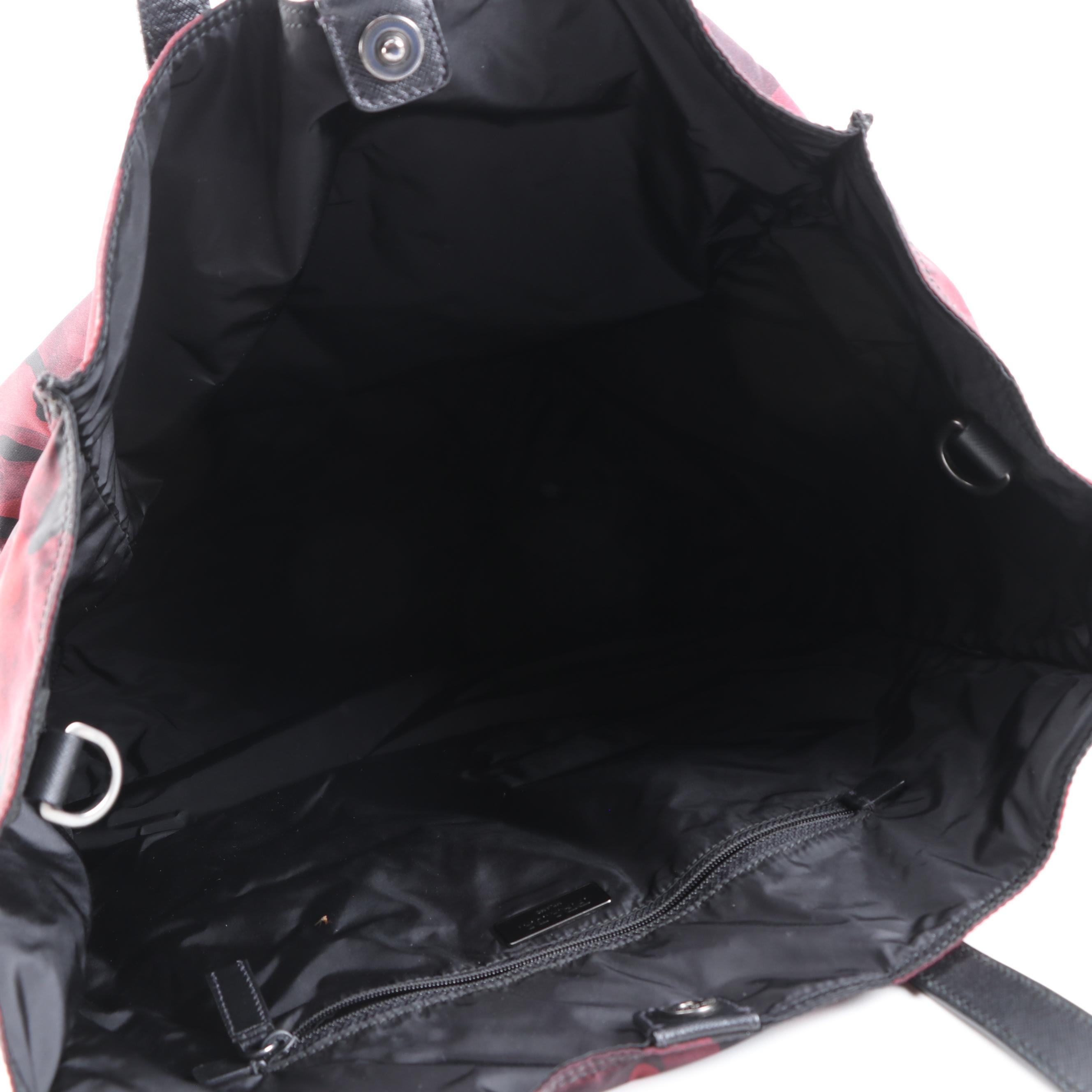 Prada Red/Black Camouflage Tessuto Nylon and Leather Shoulder Tote