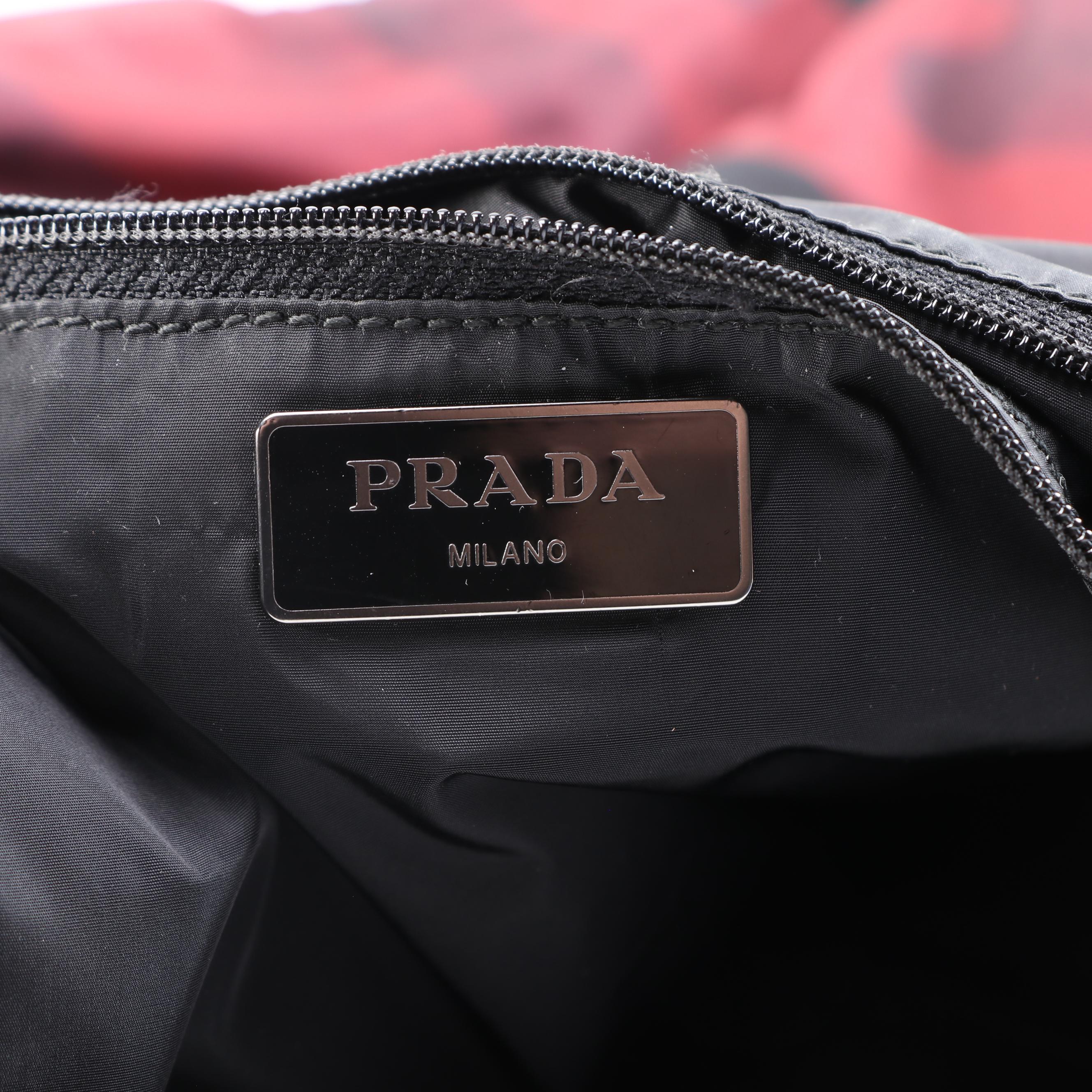 Prada Red/Black Camouflage Tessuto Nylon and Leather Shoulder Tote