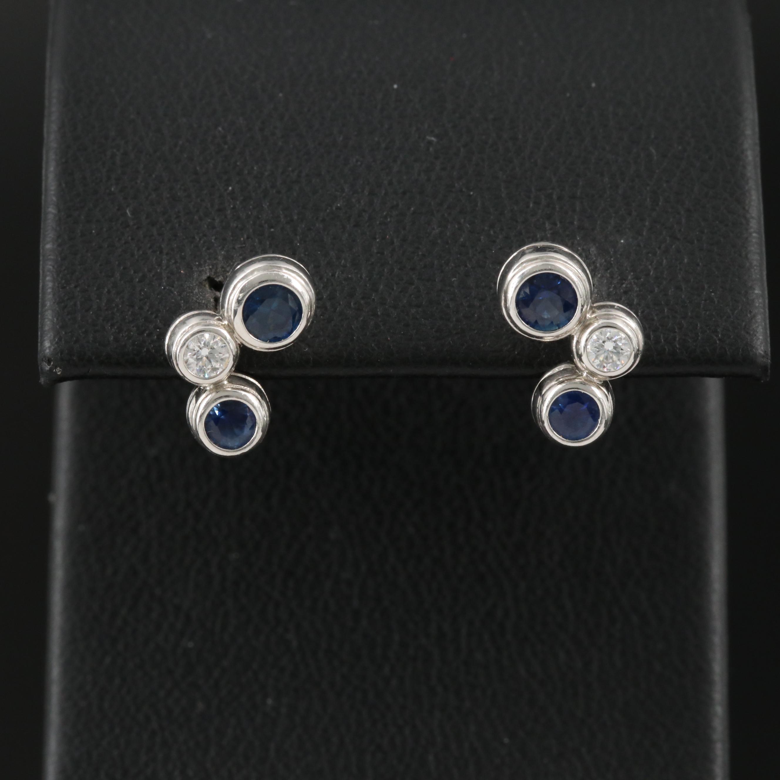 Tiffany & Co. "Bubble" Platinum Sapphire and Diamond Stud Earrings