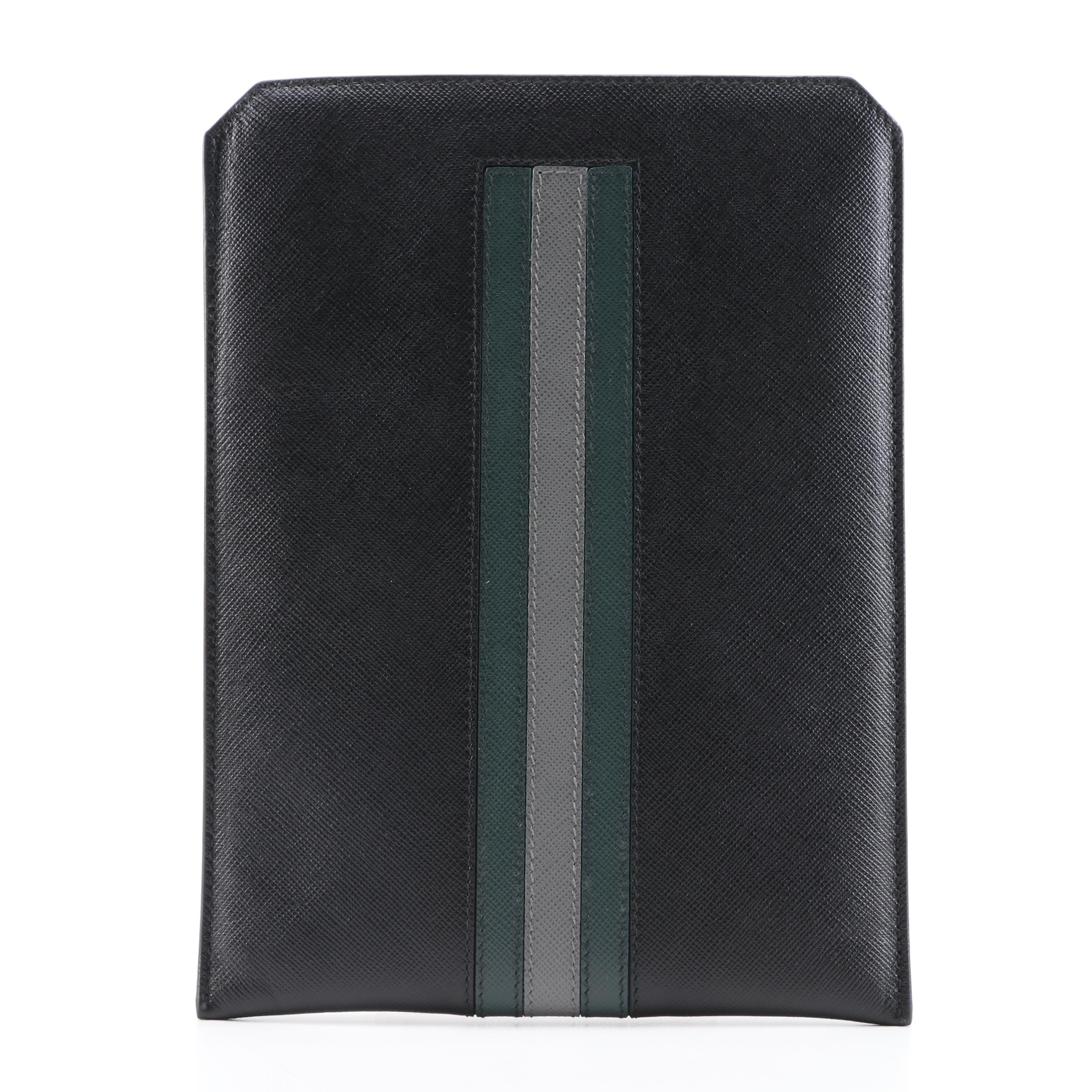 Prada Black, Dark Green and Gray Saffiano Leather iPad Mini/Tech Case