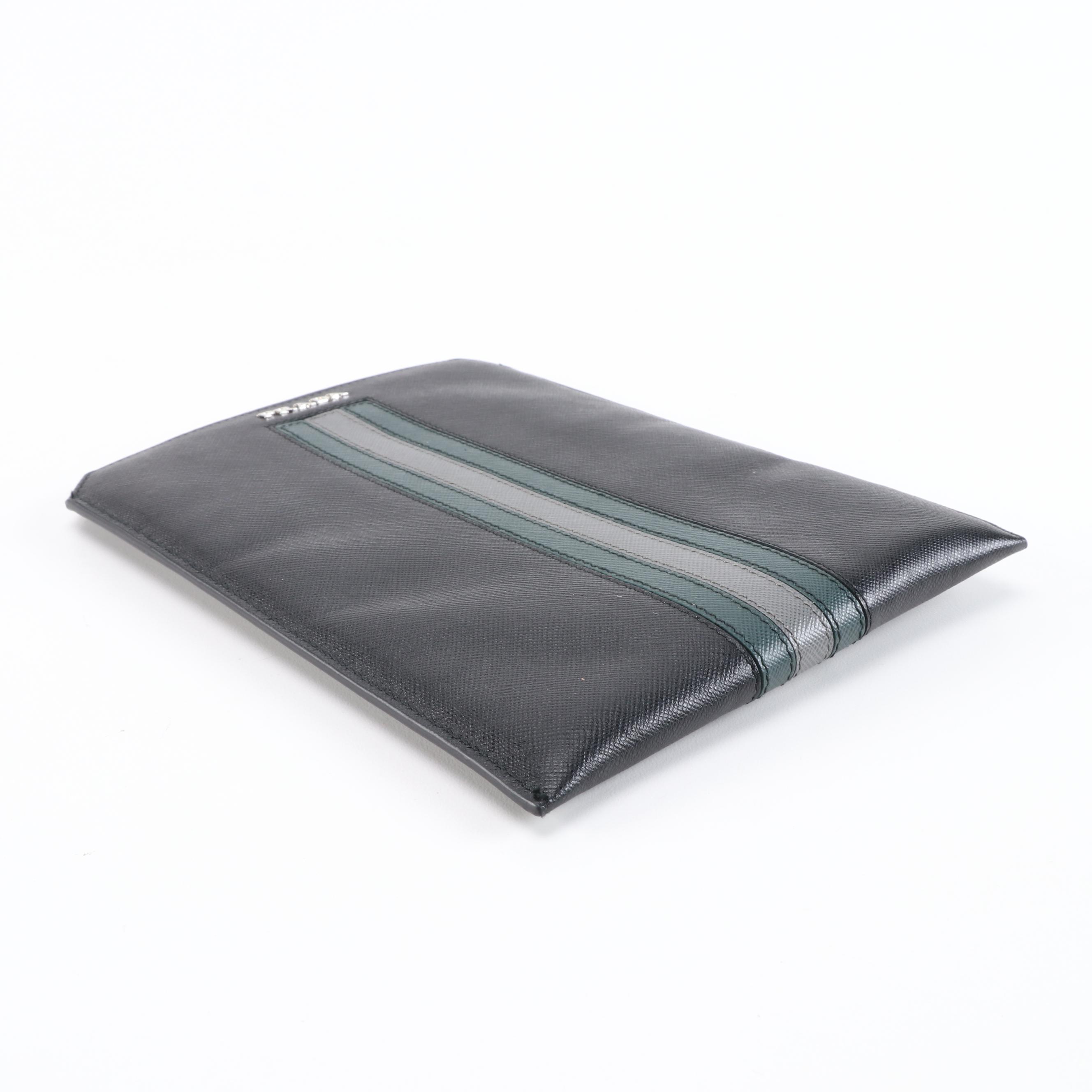 Prada Black, Dark Green and Gray Saffiano Leather iPad Mini/Tech Case