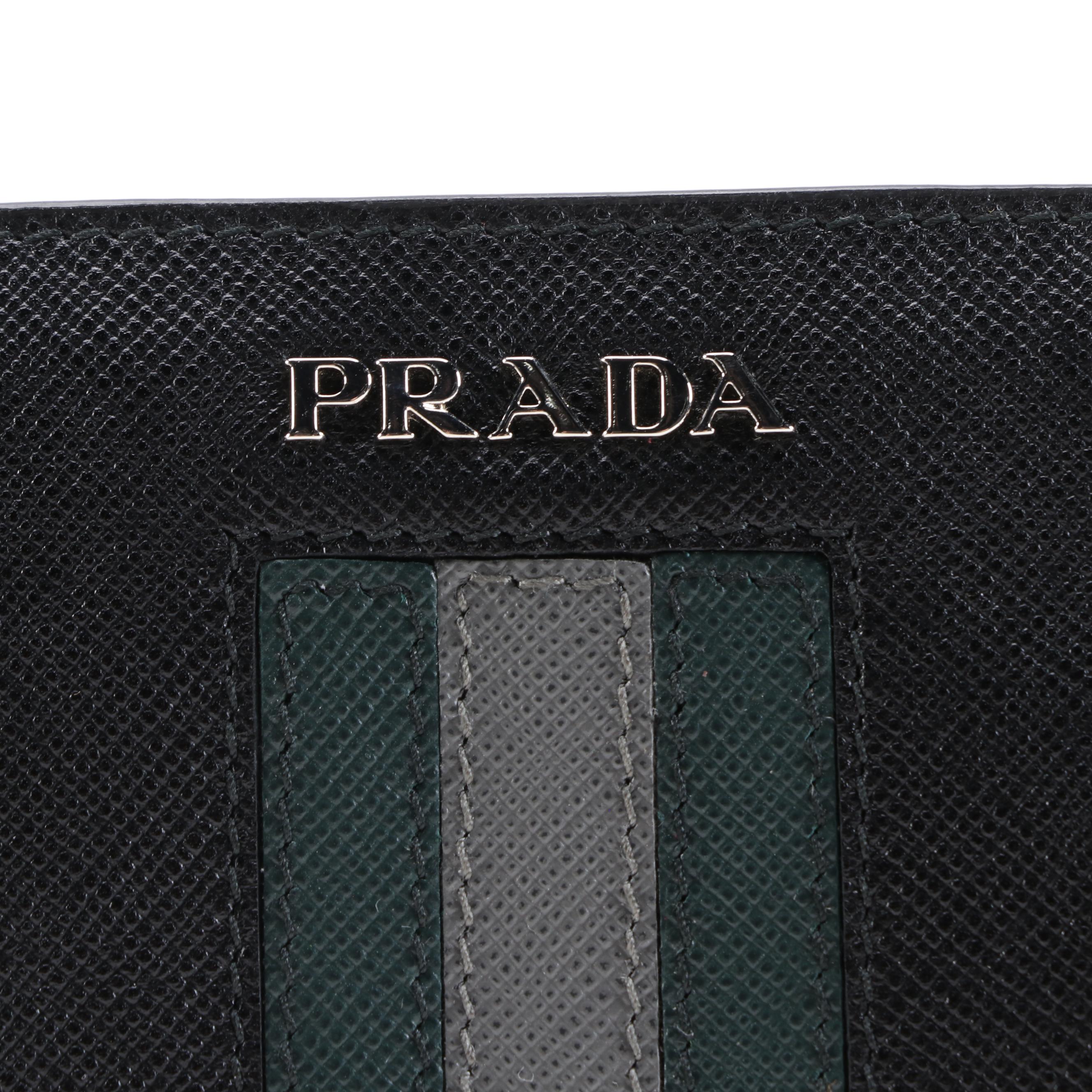 Prada Black, Dark Green and Gray Saffiano Leather iPad Mini/Tech Case