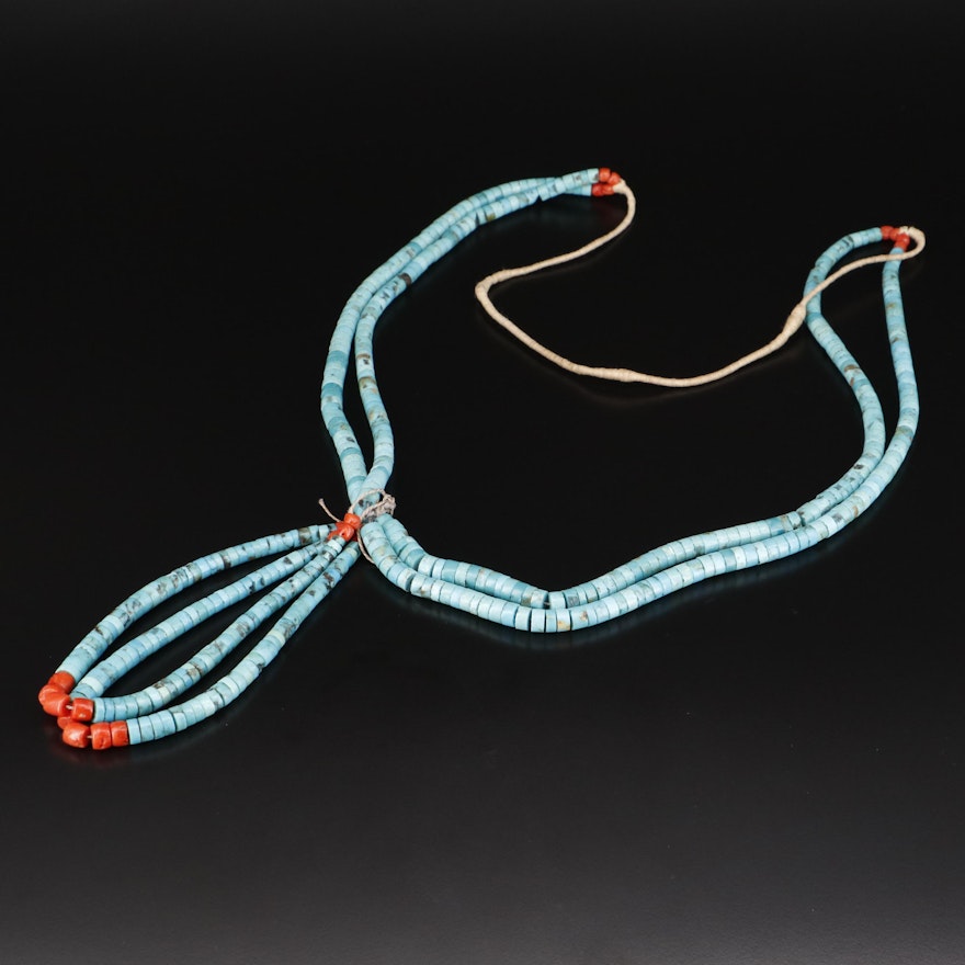 Hanks of Turquoise and Coral Beads