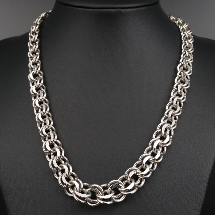 Sterling Silver Graduated Fancy Link Necklace