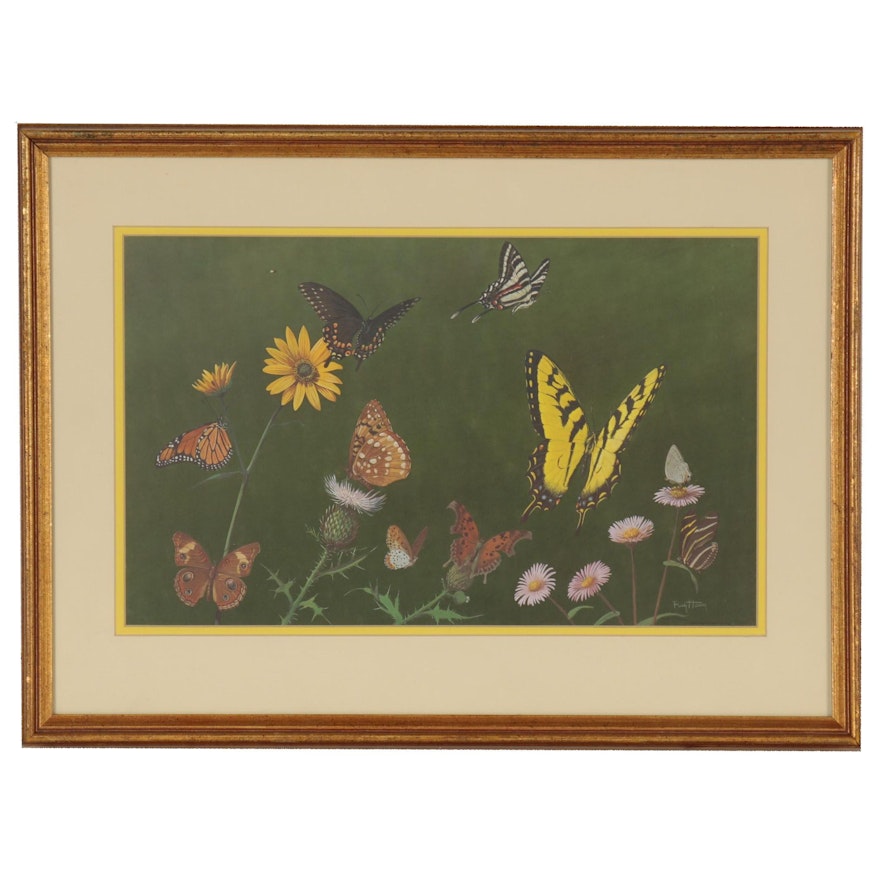 Butterfly Offset Lithograph after Ray Harm, Late 20th Century