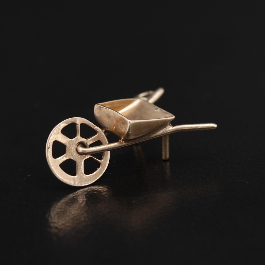 Vintage 9K Articulated Wheel Barrow Charm