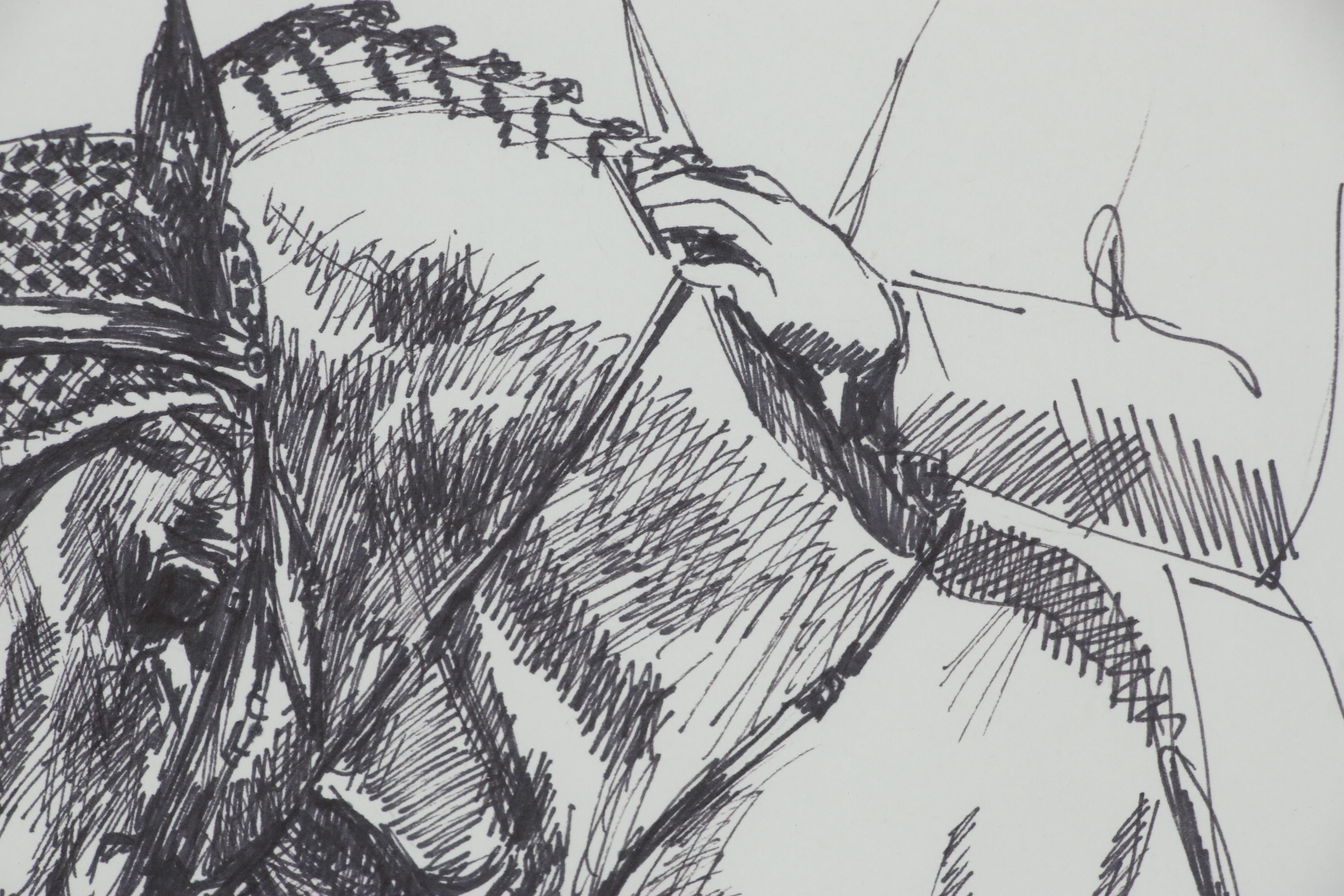 Regina Raab Pen and Ink Drawing "Show Jumping", 20th Century