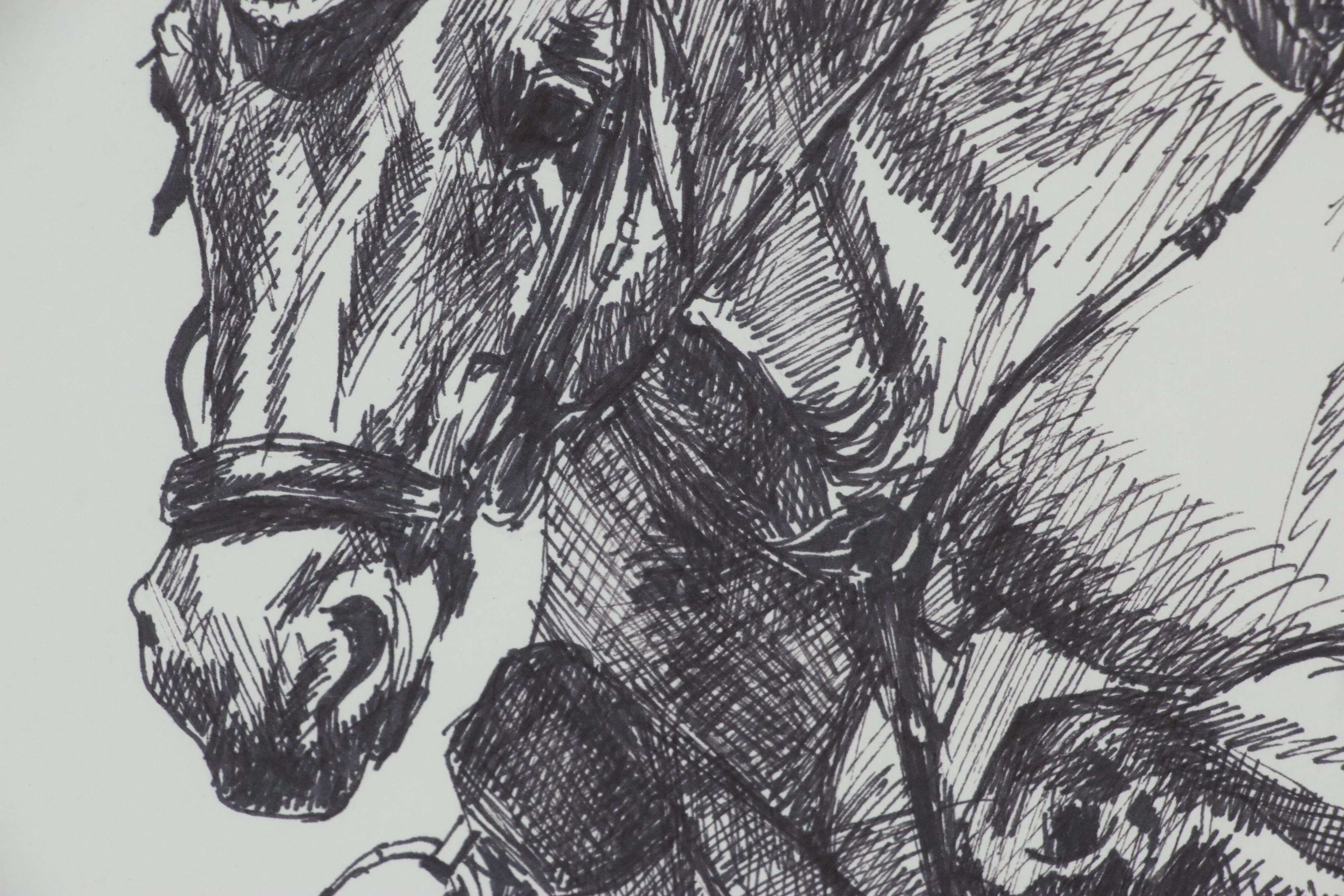 Regina Raab Pen and Ink Drawing "Show Jumping", 20th Century