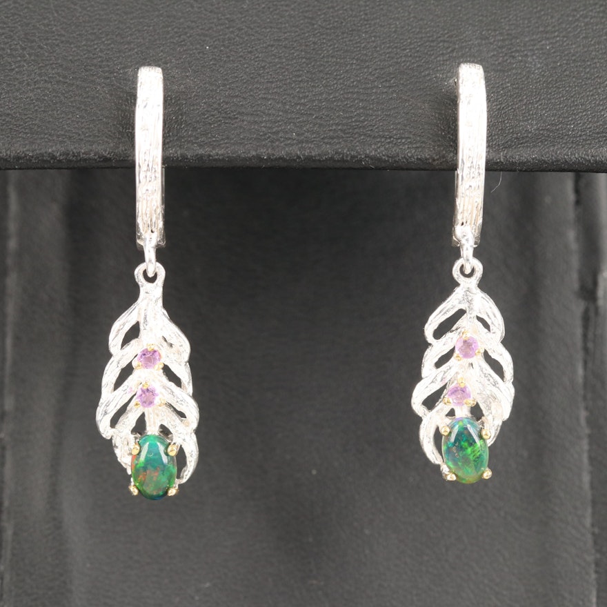 Sterling Opal and Amethyst Dangle Earrings