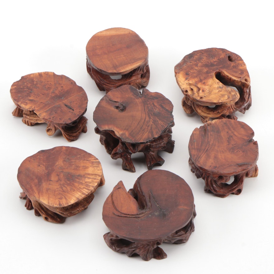 Chinese Carved Burl Wood Stands