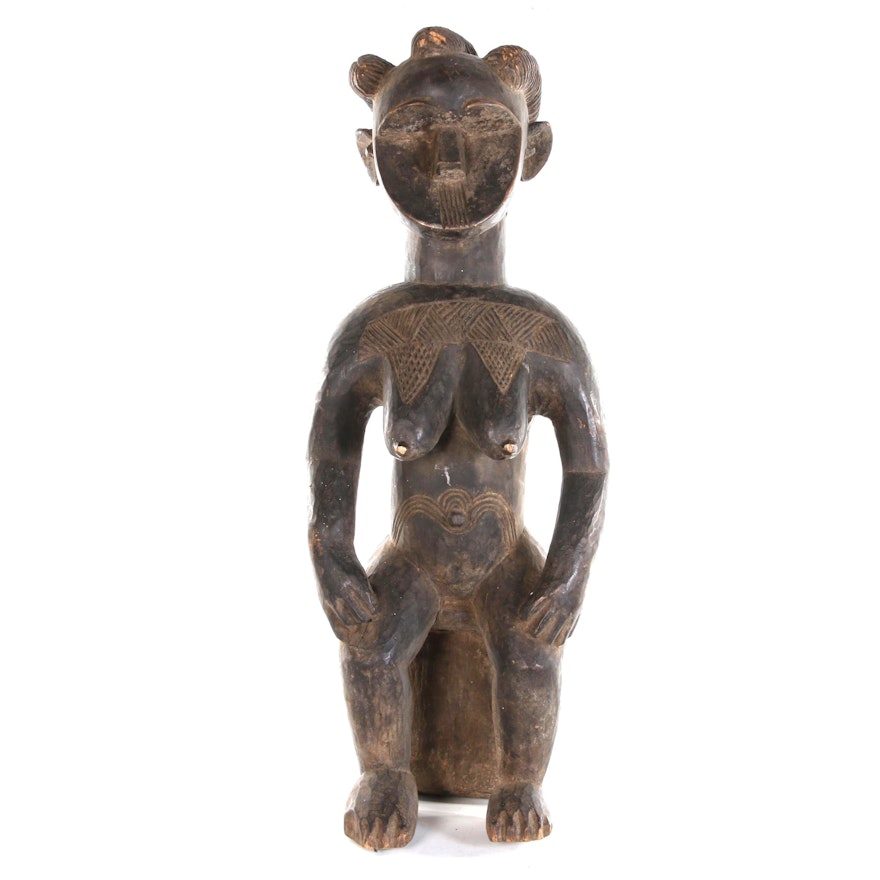 Mossi Style Hand-Carved Wooden Seated Female Figure, West Africa