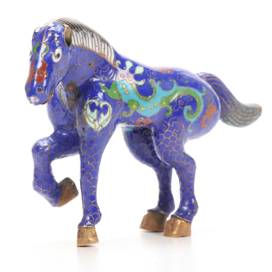 Chinese Cloisonné Lucky War Horse Figurine, 20th Century