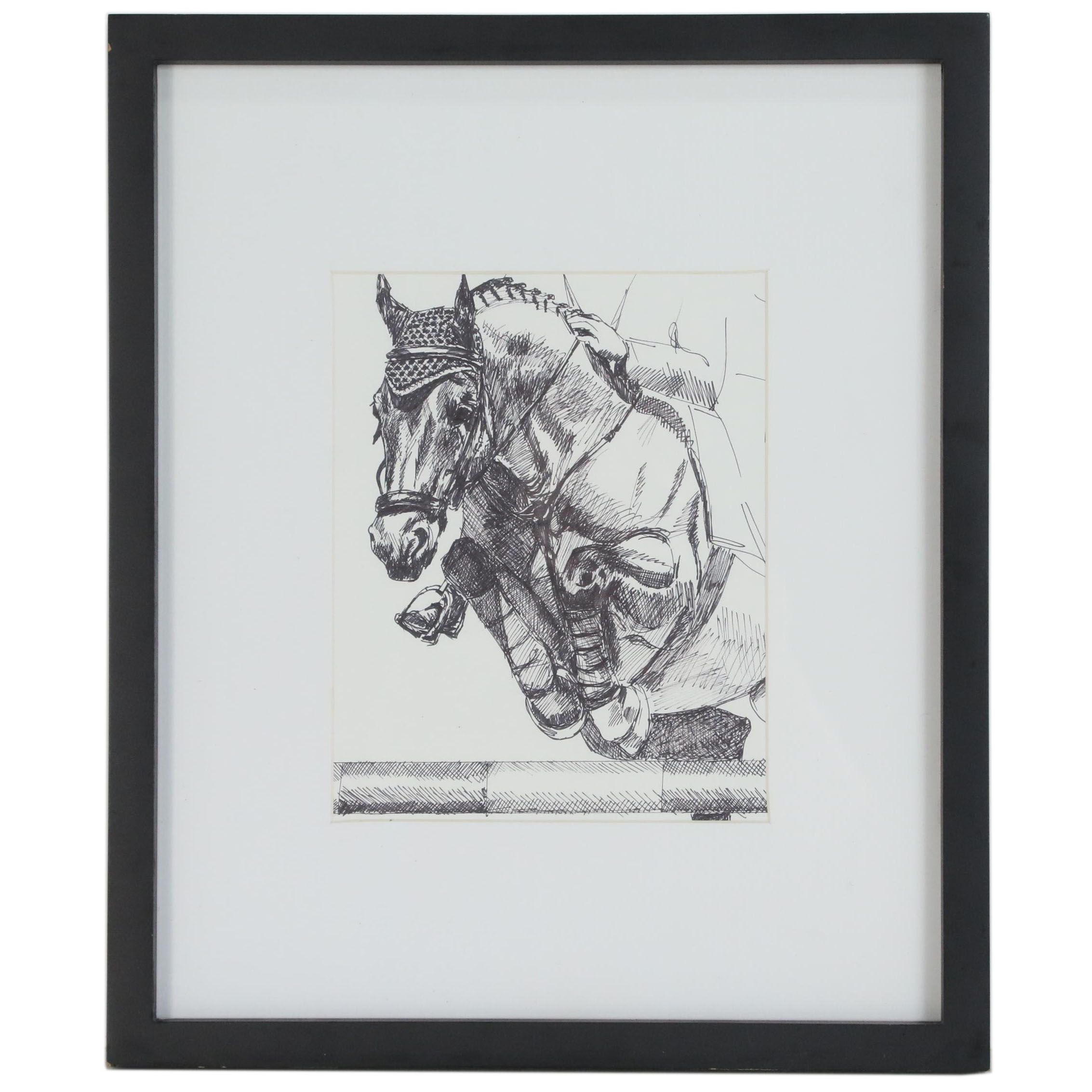 Regina Raab Pen and Ink Drawing "Show Jumping", 20th Century