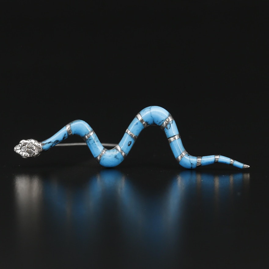 Sterling Silver Turquoise Snake Brooch