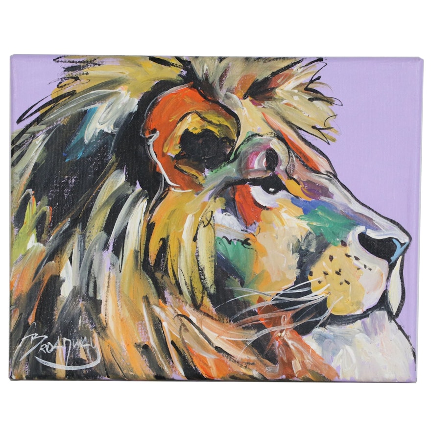 Marc Broadway Acrylic Painting of a Lion, 21st Century
