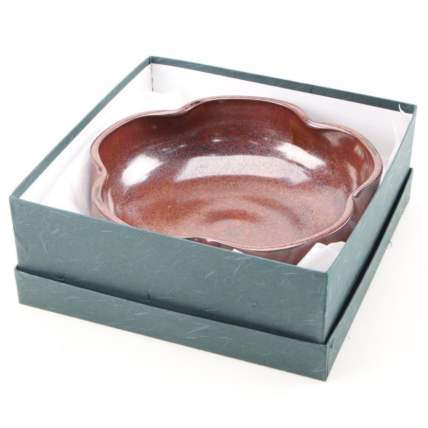 Japanese Art Pottery Bowl with Pentafoil Rim