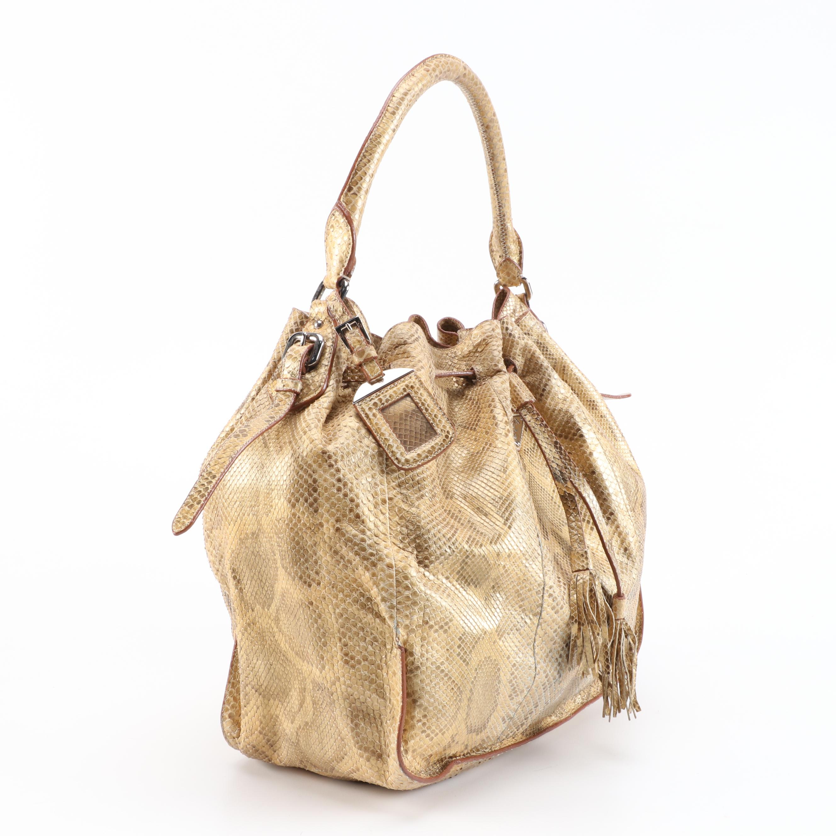 Prada Dyed Python Hobo Bag with Tassels in Metallic Gold