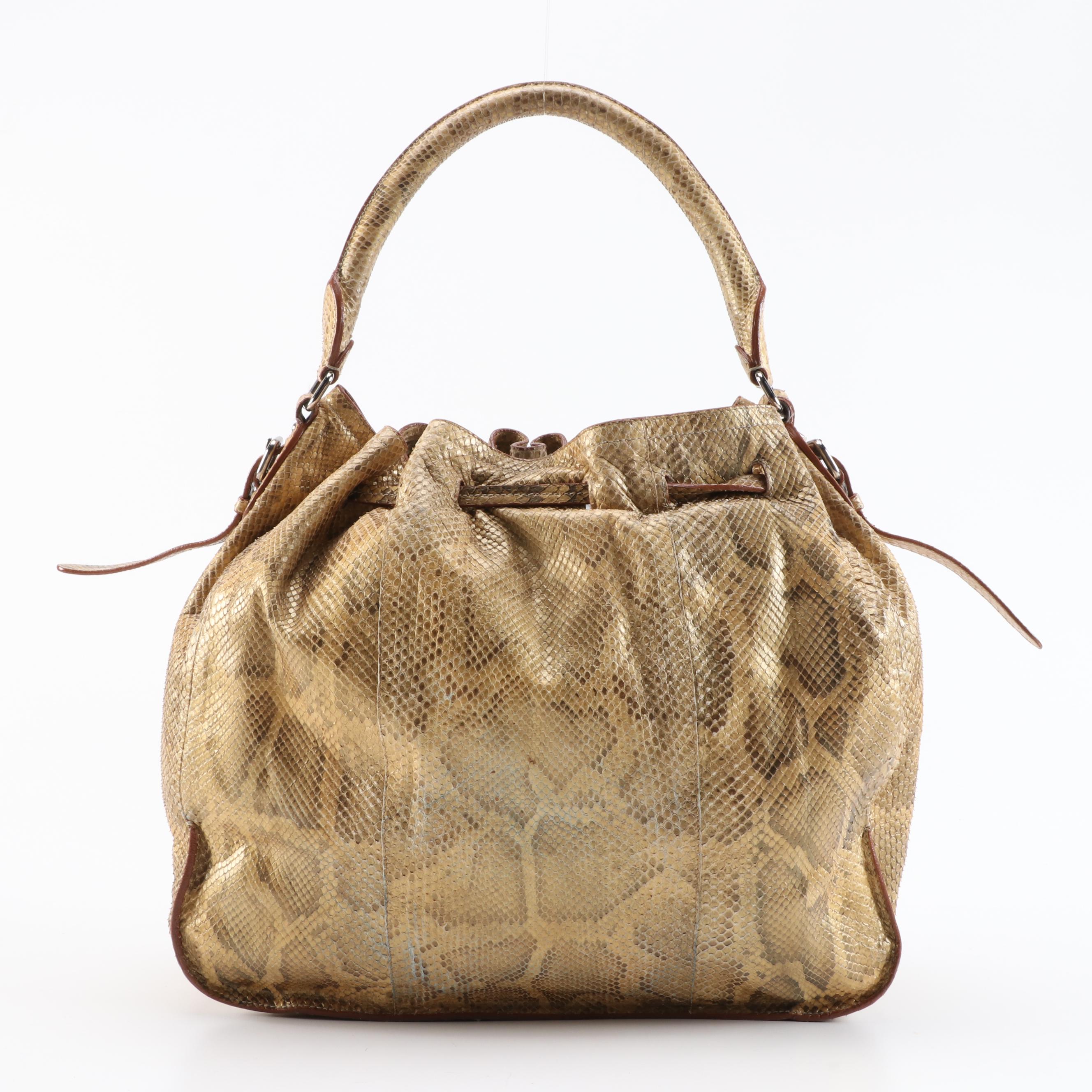 Prada Dyed Python Hobo Bag with Tassels in Metallic Gold