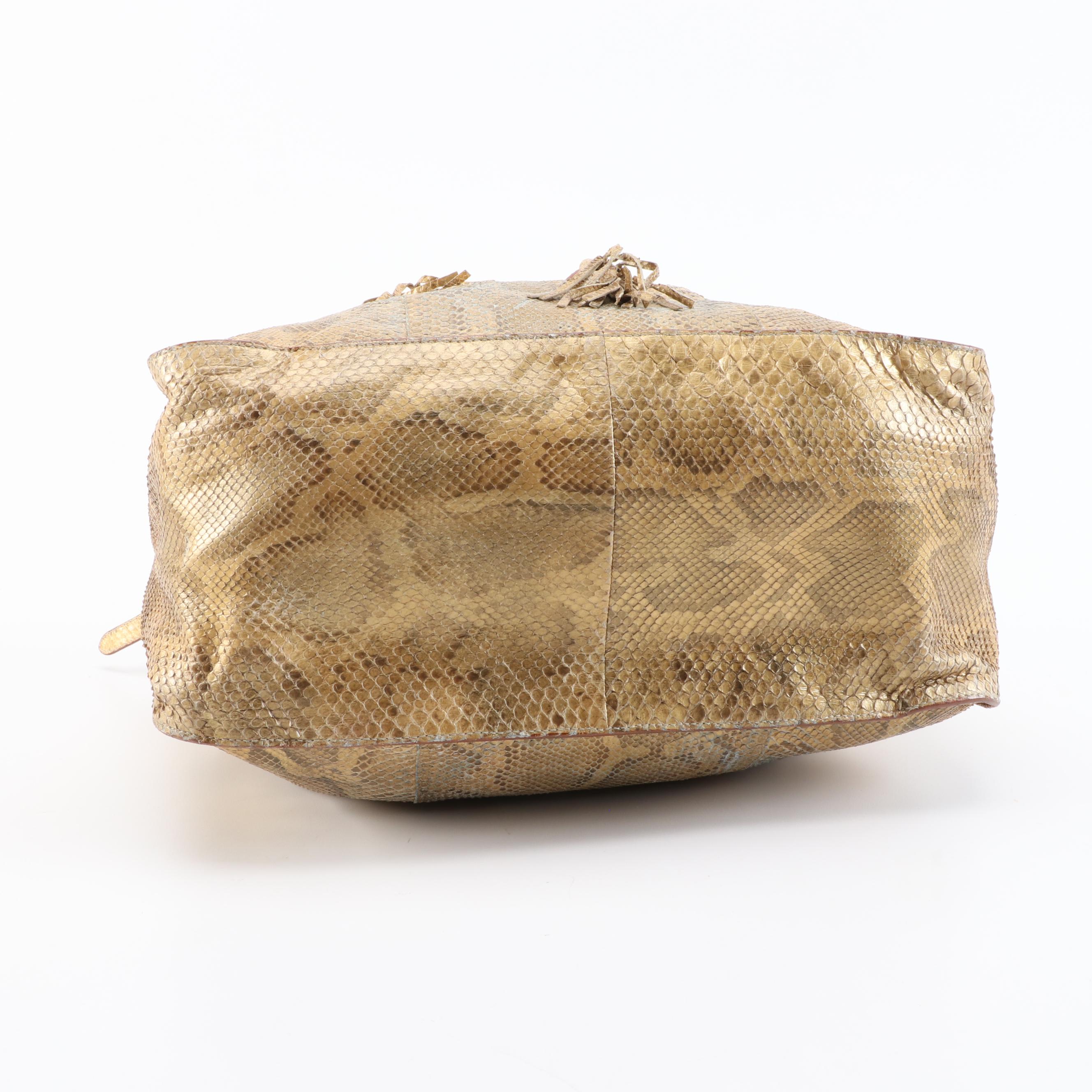 Prada Dyed Python Hobo Bag with Tassels in Metallic Gold